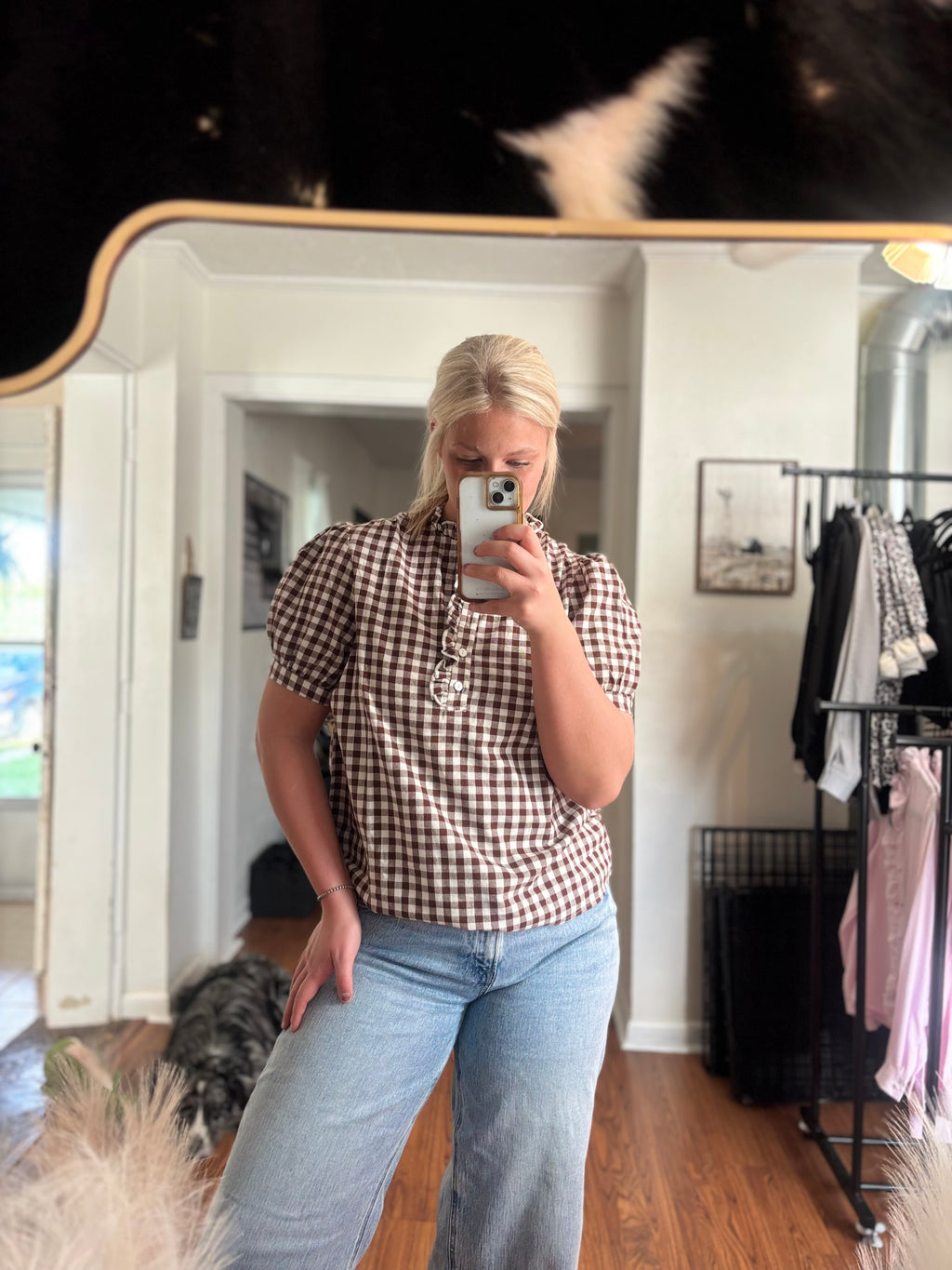 Brown Checkered Collared Blouse