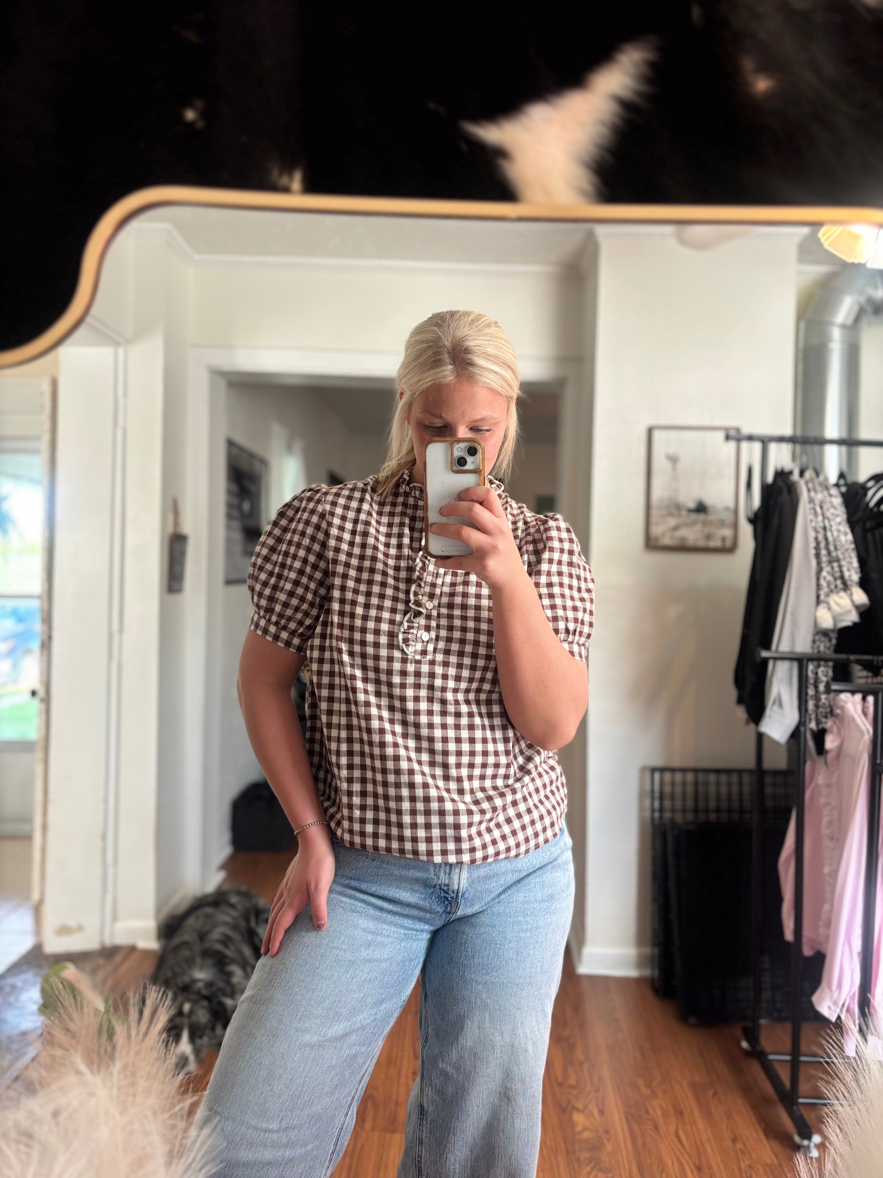 Brown Checkered Collared Blouse