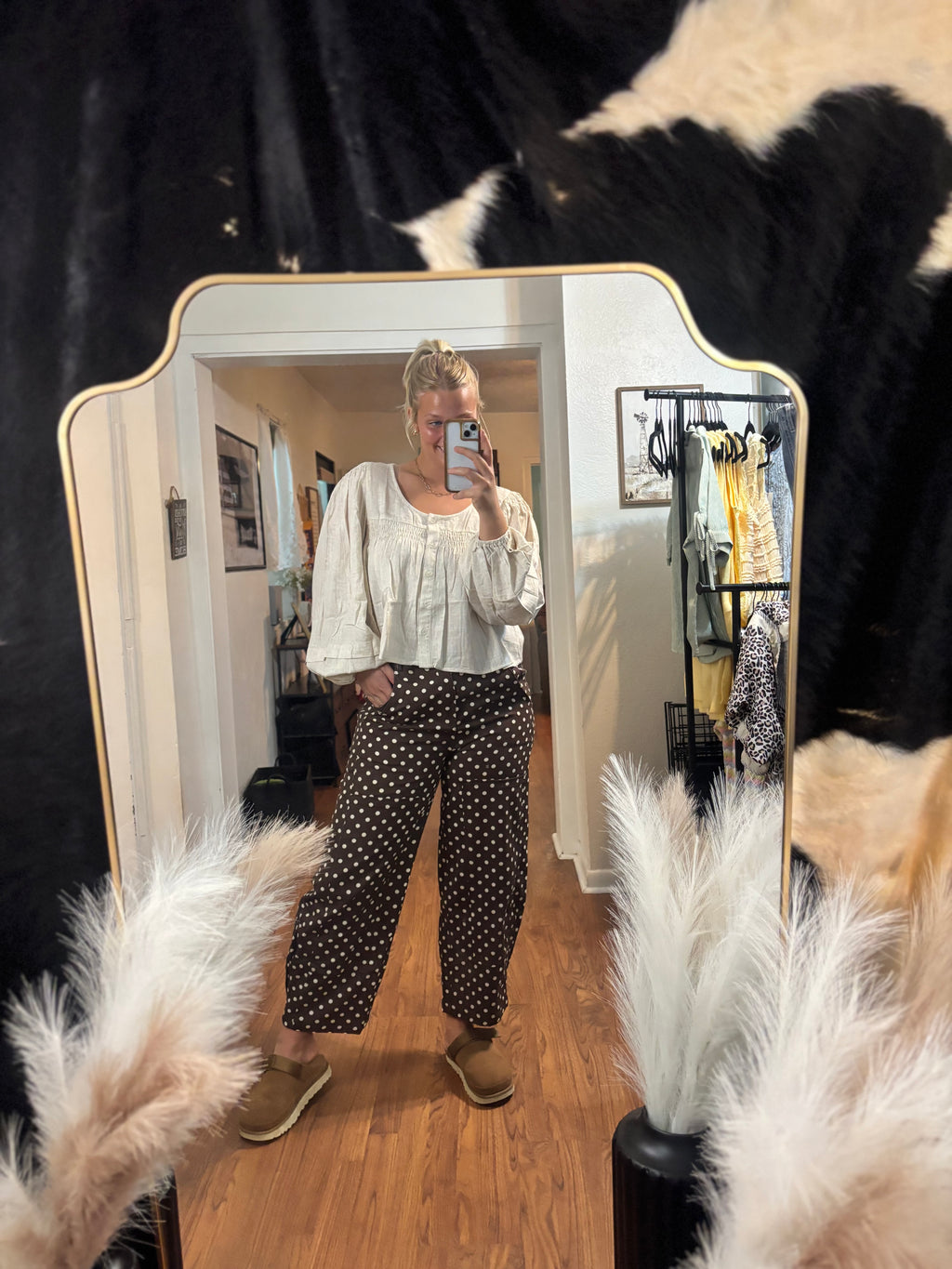 Brown Poka Dot Barrel Jeans