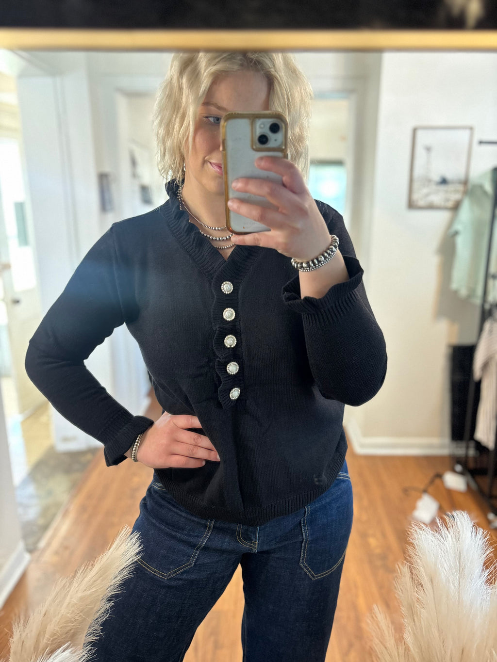 Frilly Button Knit Sweater