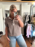 Brown Checkered Collared Blouse