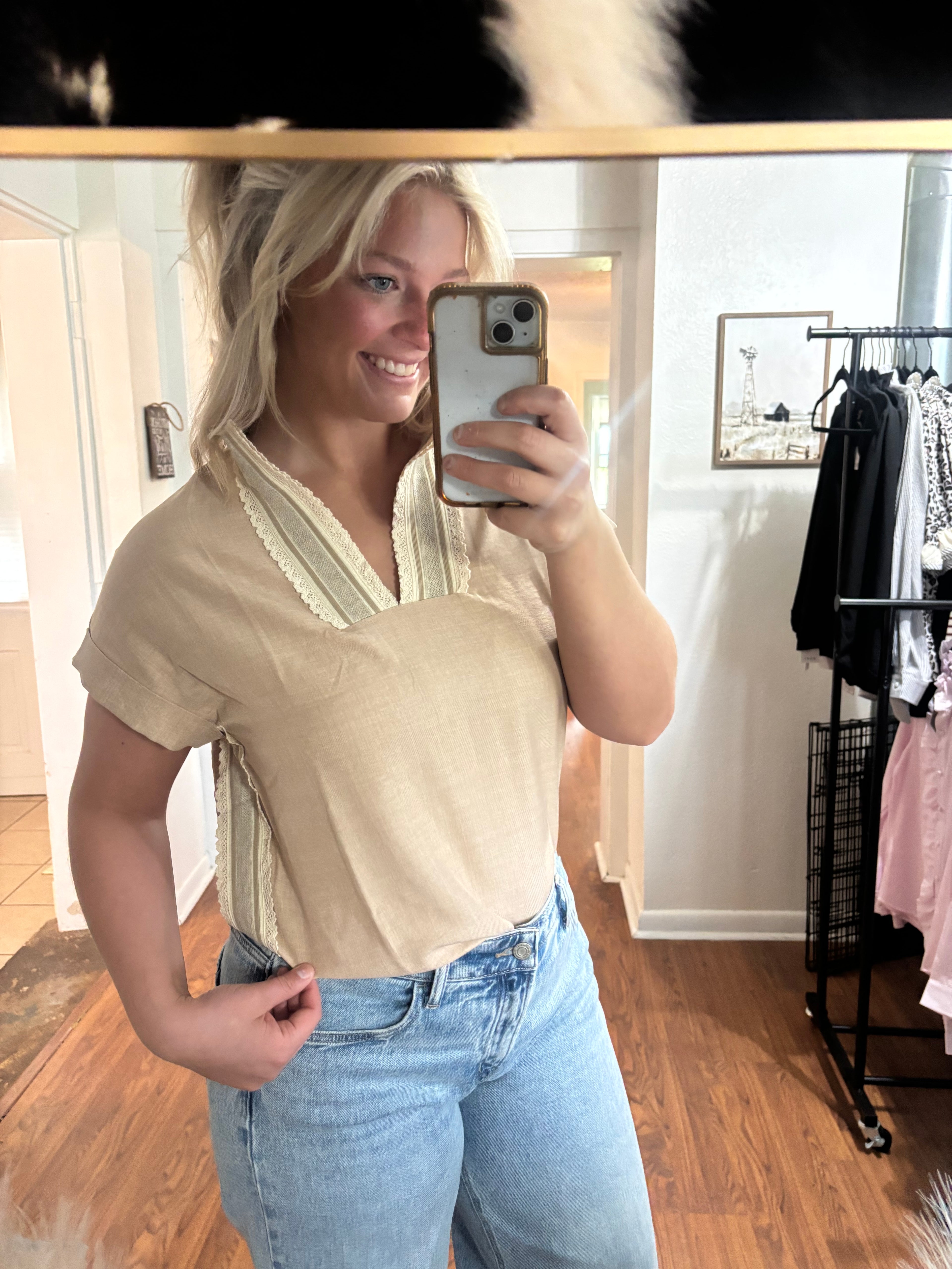 Light Brown Lace Detailed Blouse