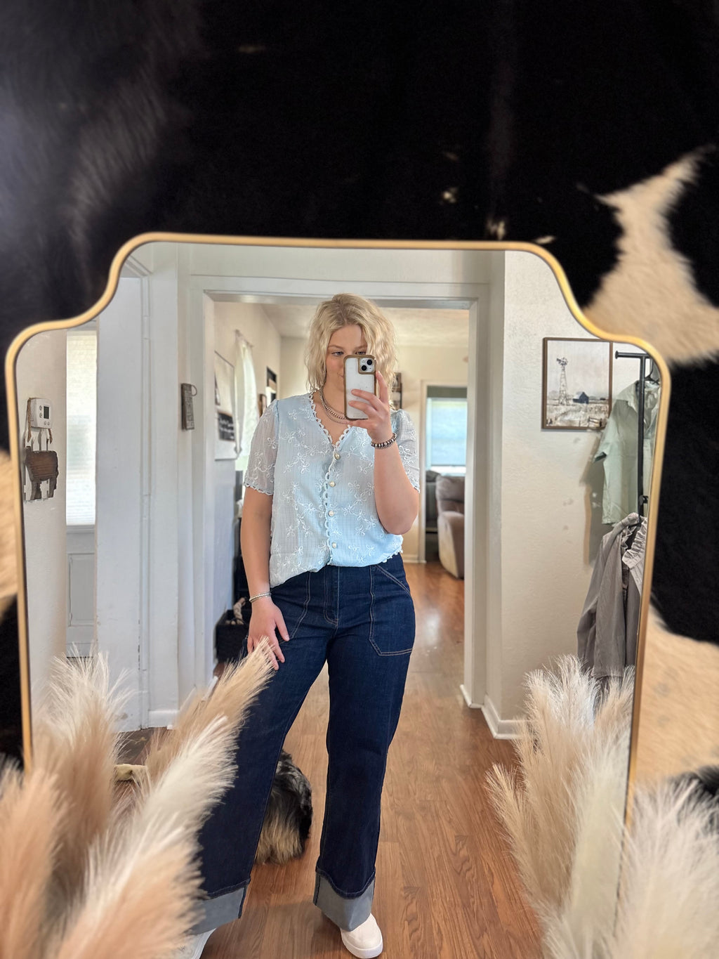 Baby Blue Lace Trim Blouse