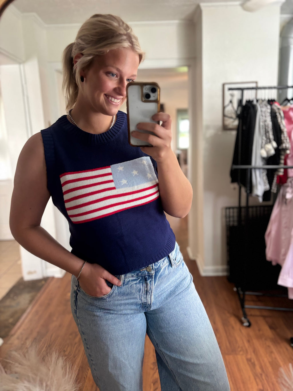 American Flag Knit Sweater Tank