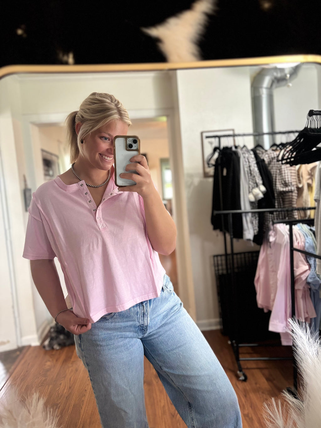 Basic Half Button T-Shirt