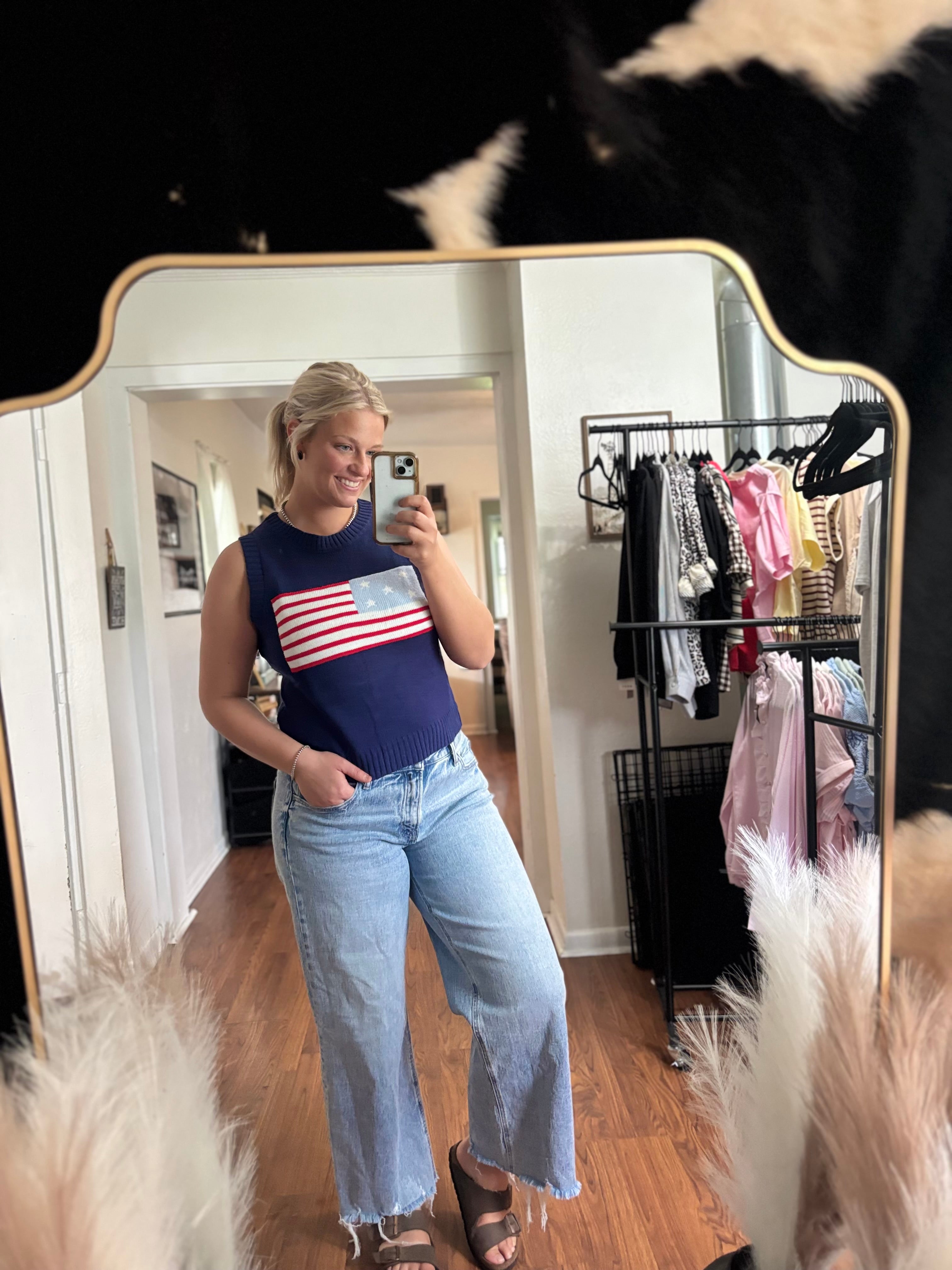 American Flag Knit Sweater Tank