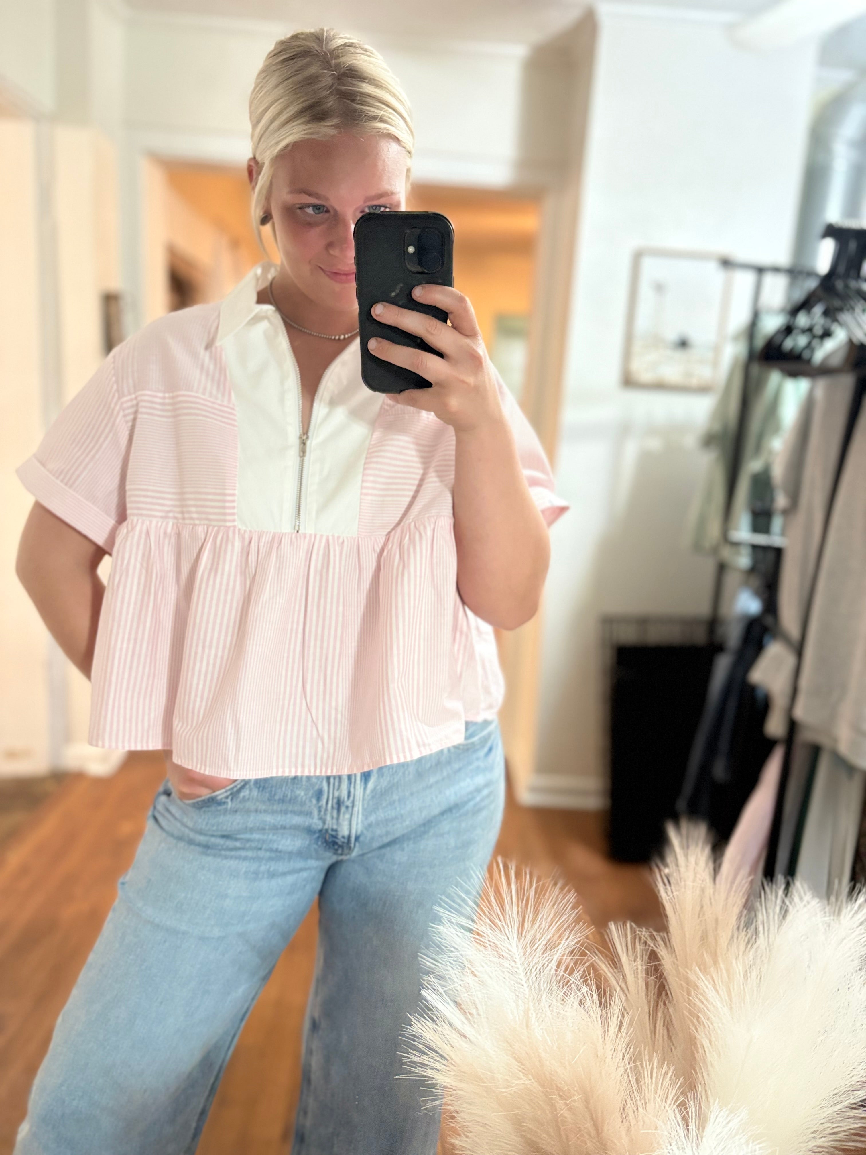 Pink Striped Baby Doll Top