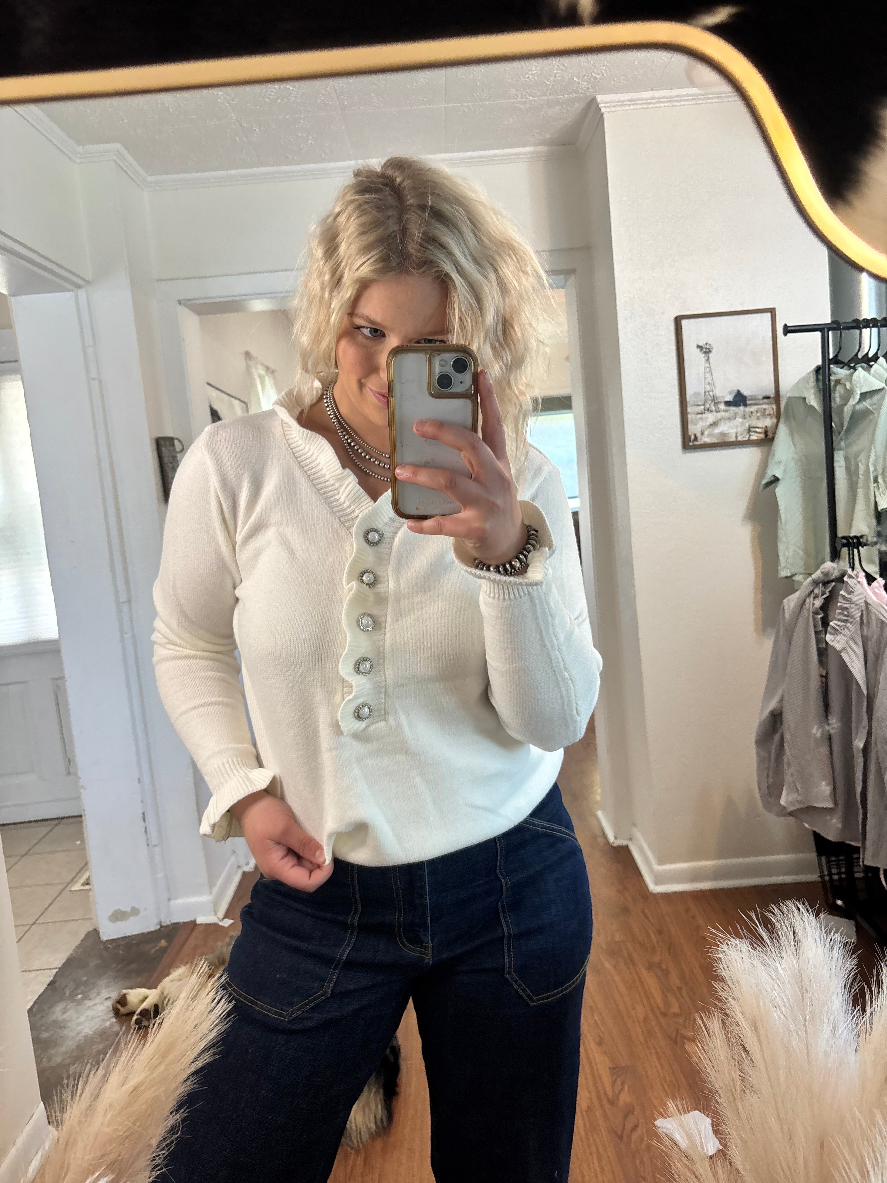 Frilly Button Knit Sweater