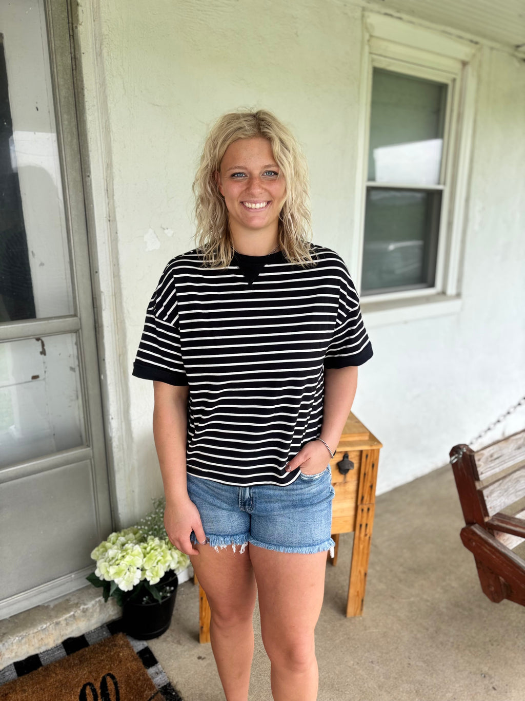 Black Striped Basic T-Shirt