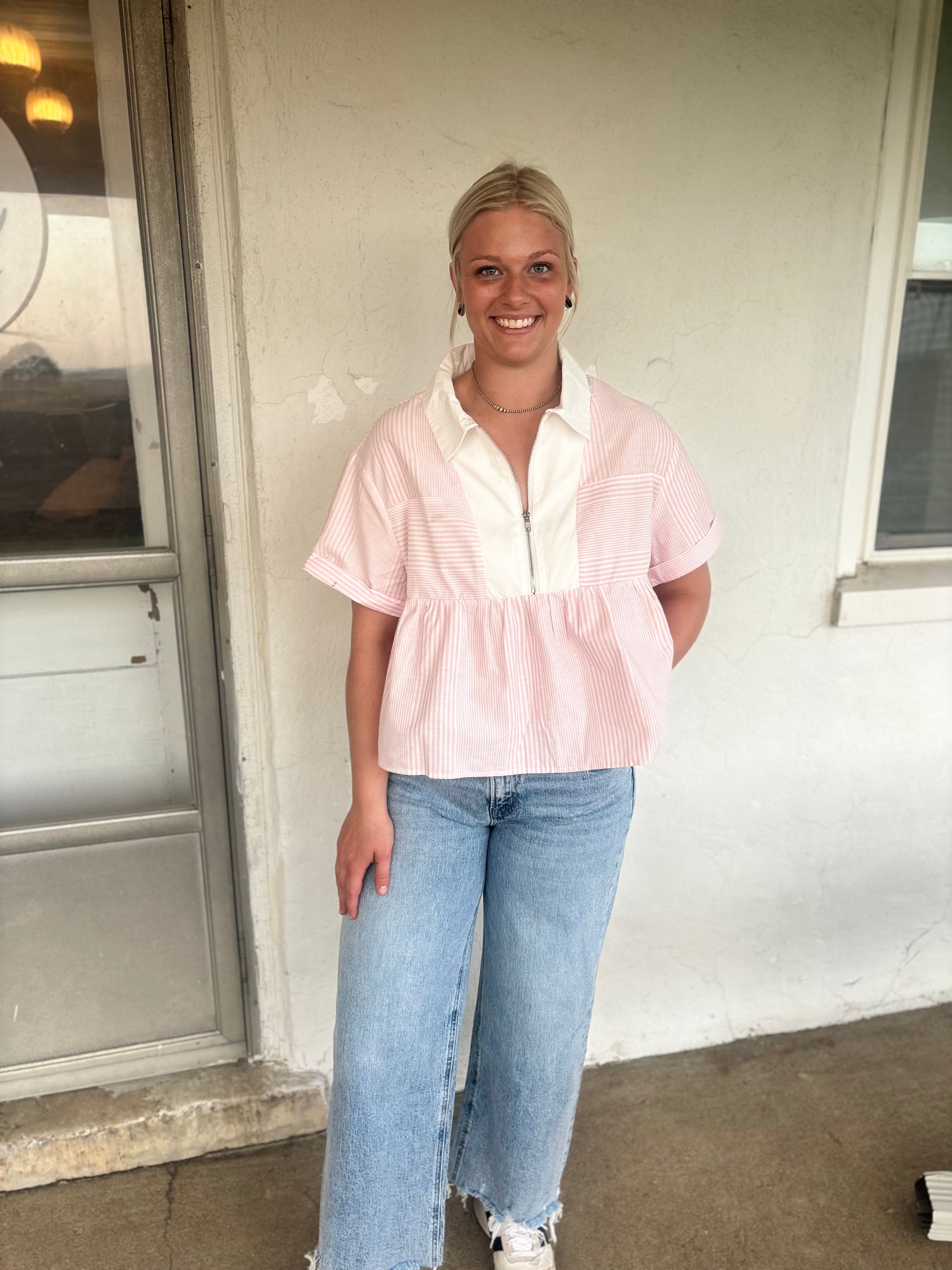Pink Striped Baby Doll Top