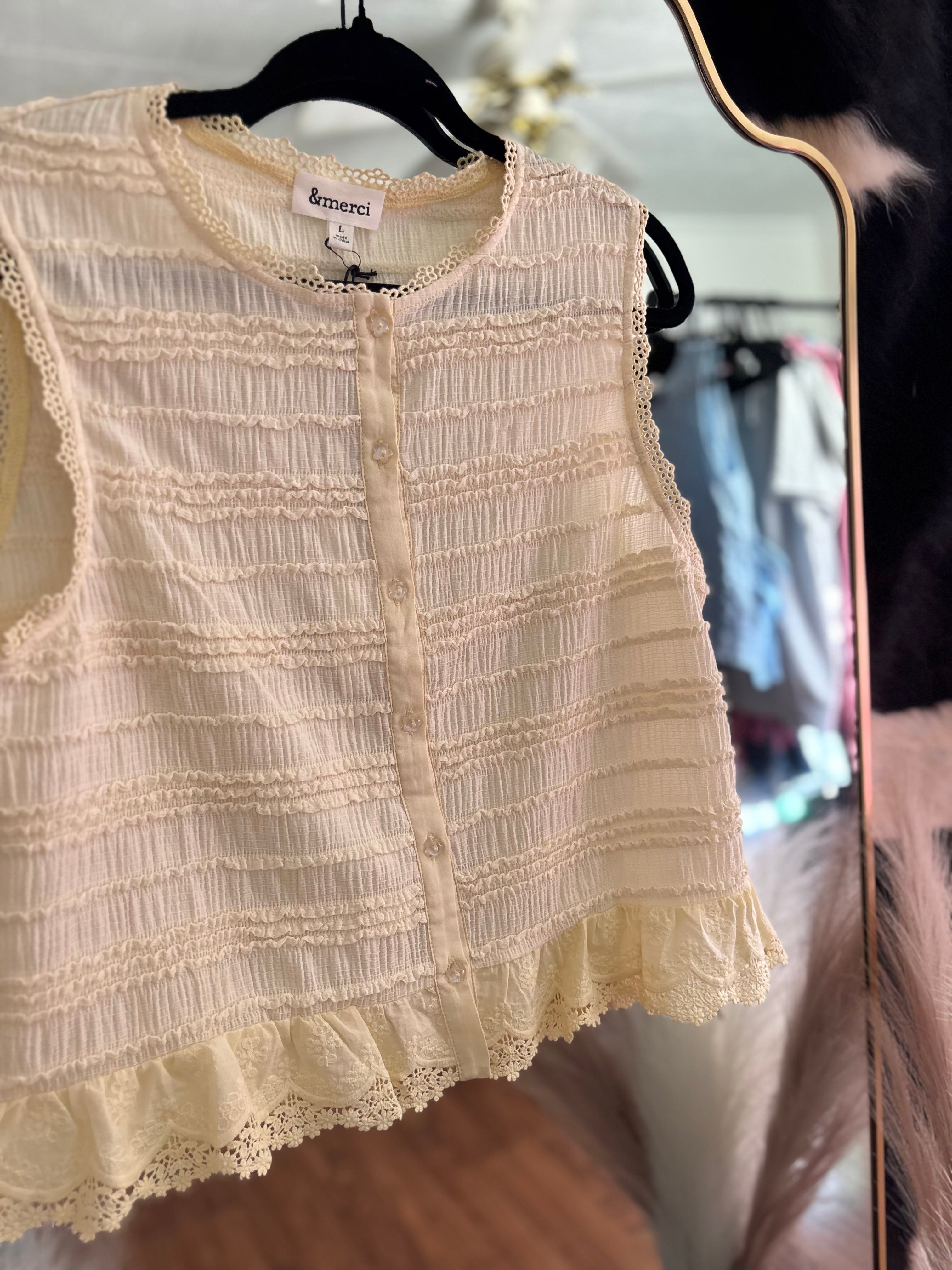 Butter Yellow Lace Detailed Tank