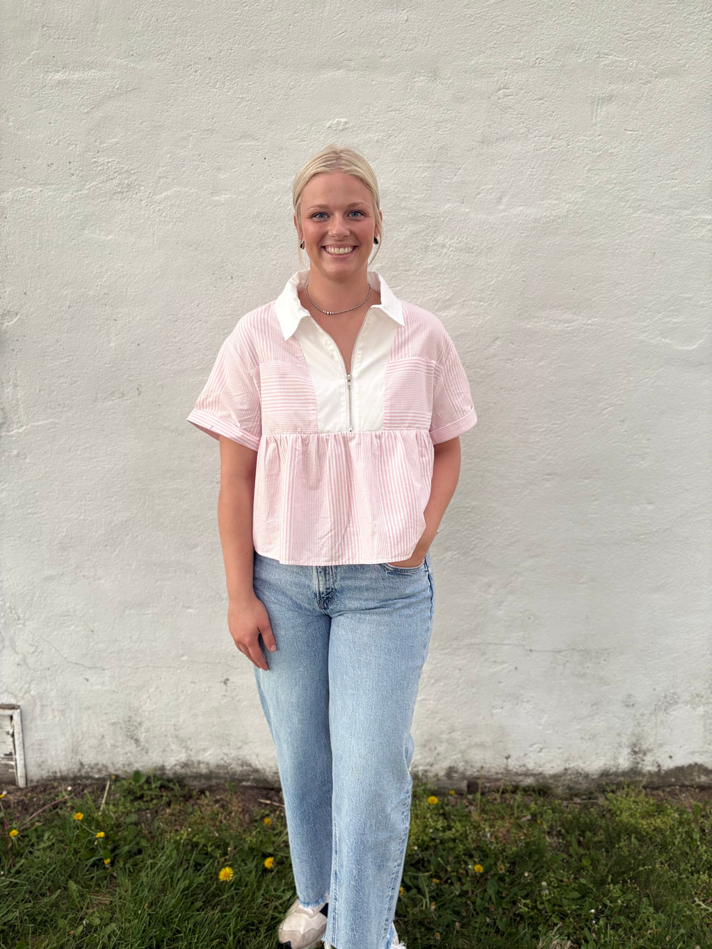 Pink Striped Baby Doll Top