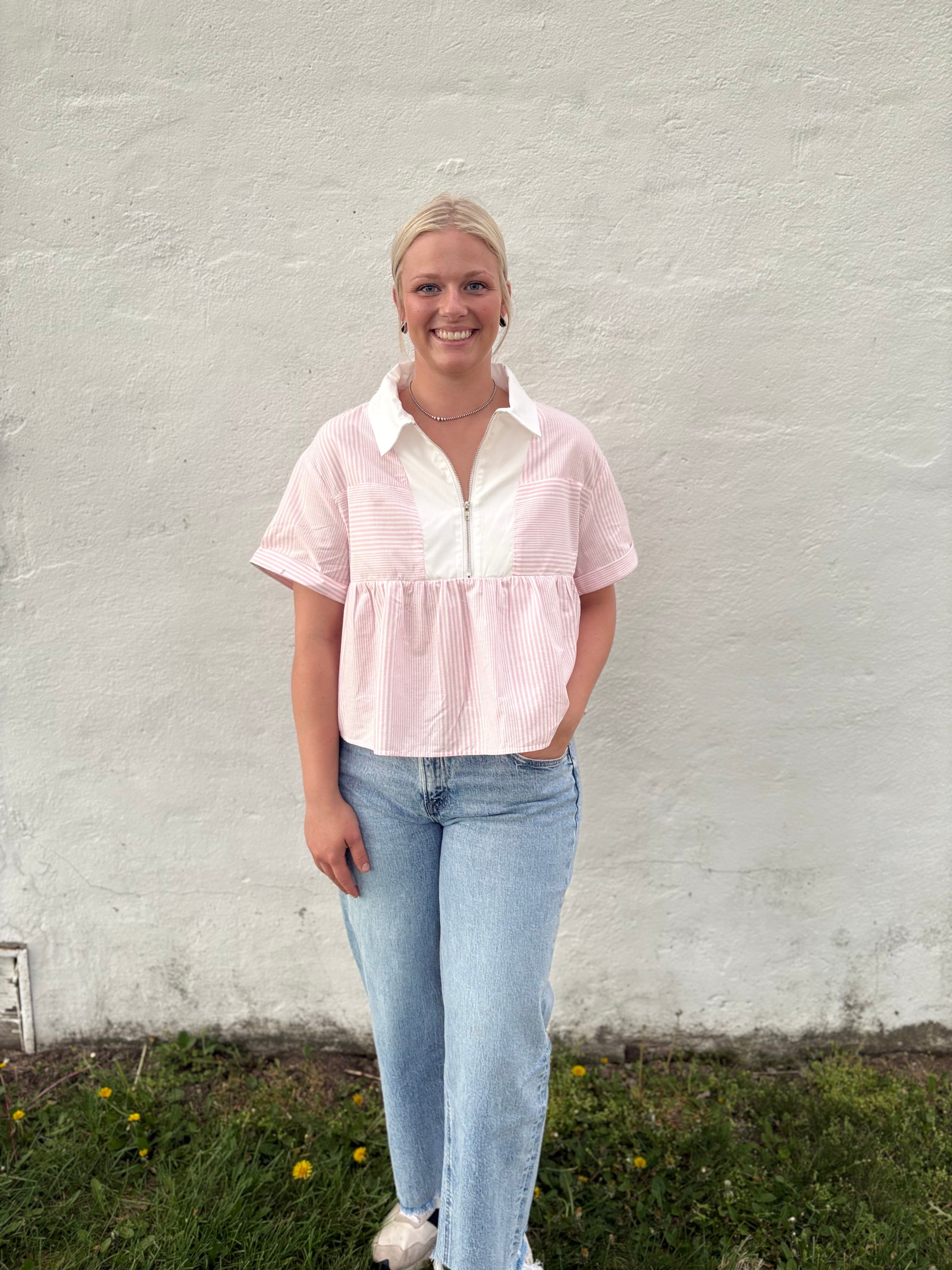 Pink Striped Baby Doll Top