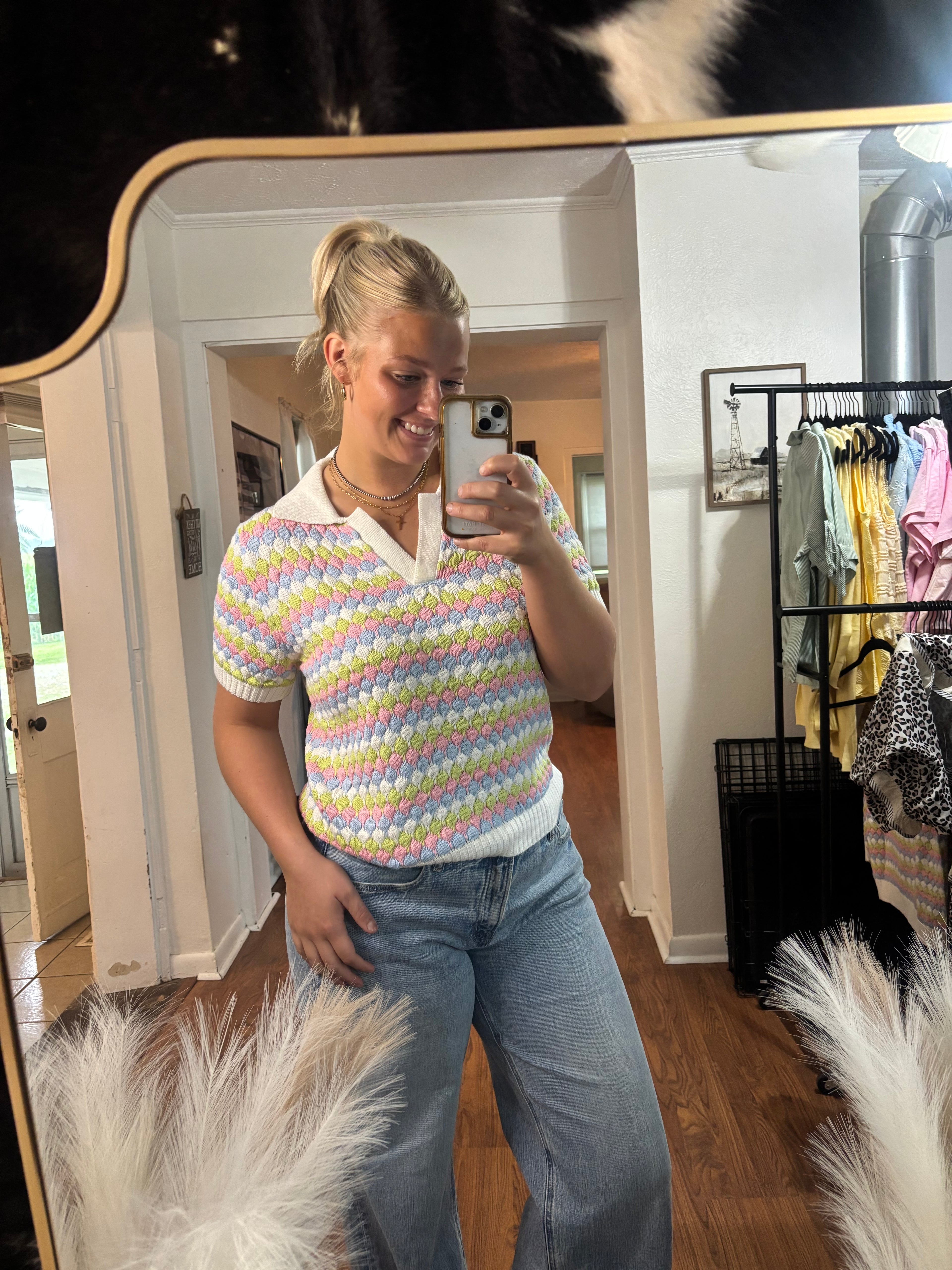 Multi Colored Knit Collard Sweater