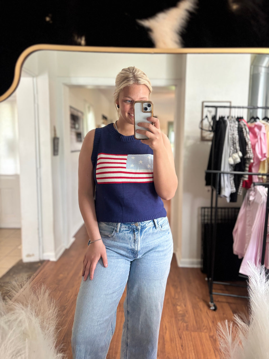 American Flag Knit Sweater Tank