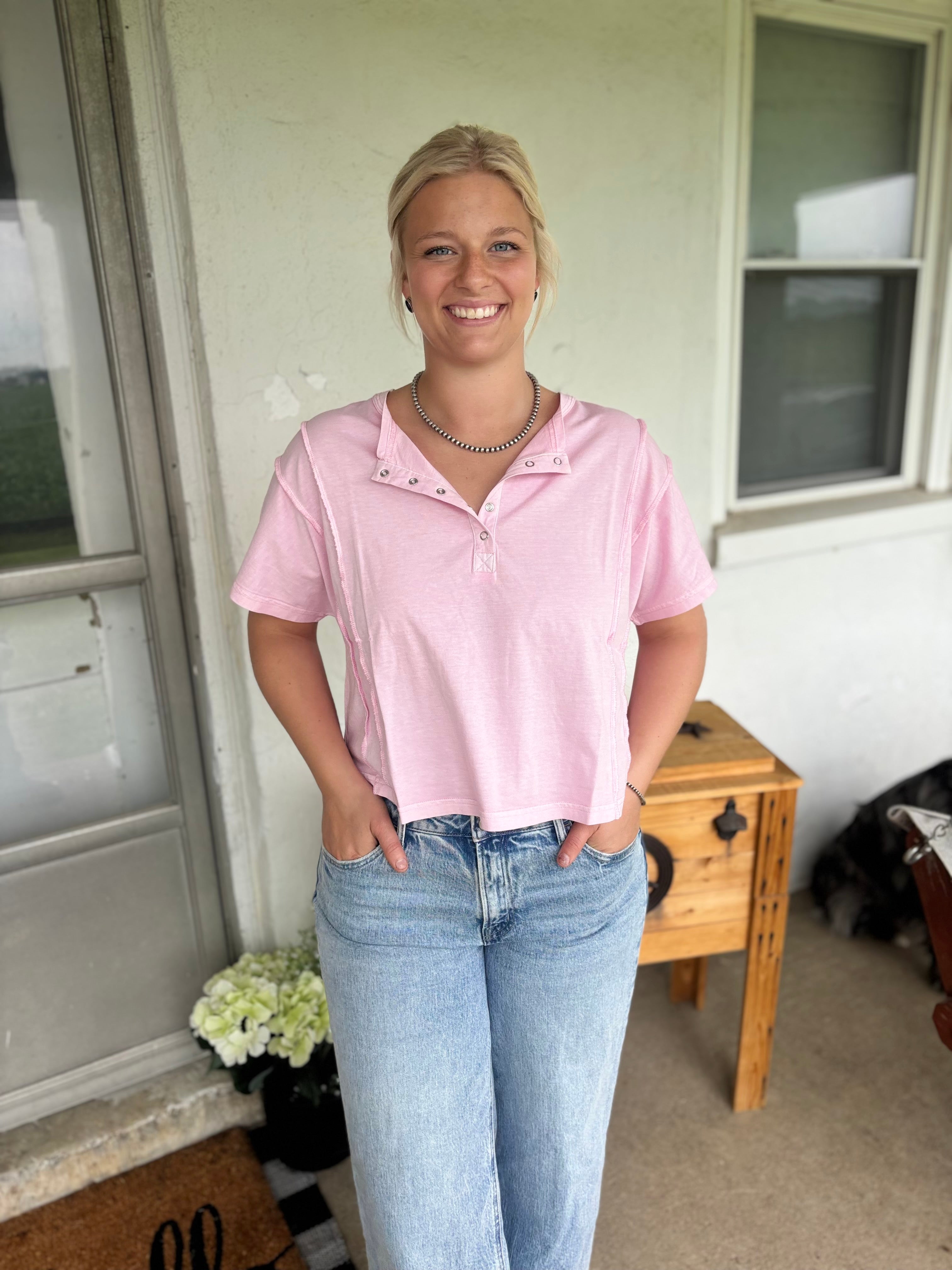 Basic Half Button T-Shirt