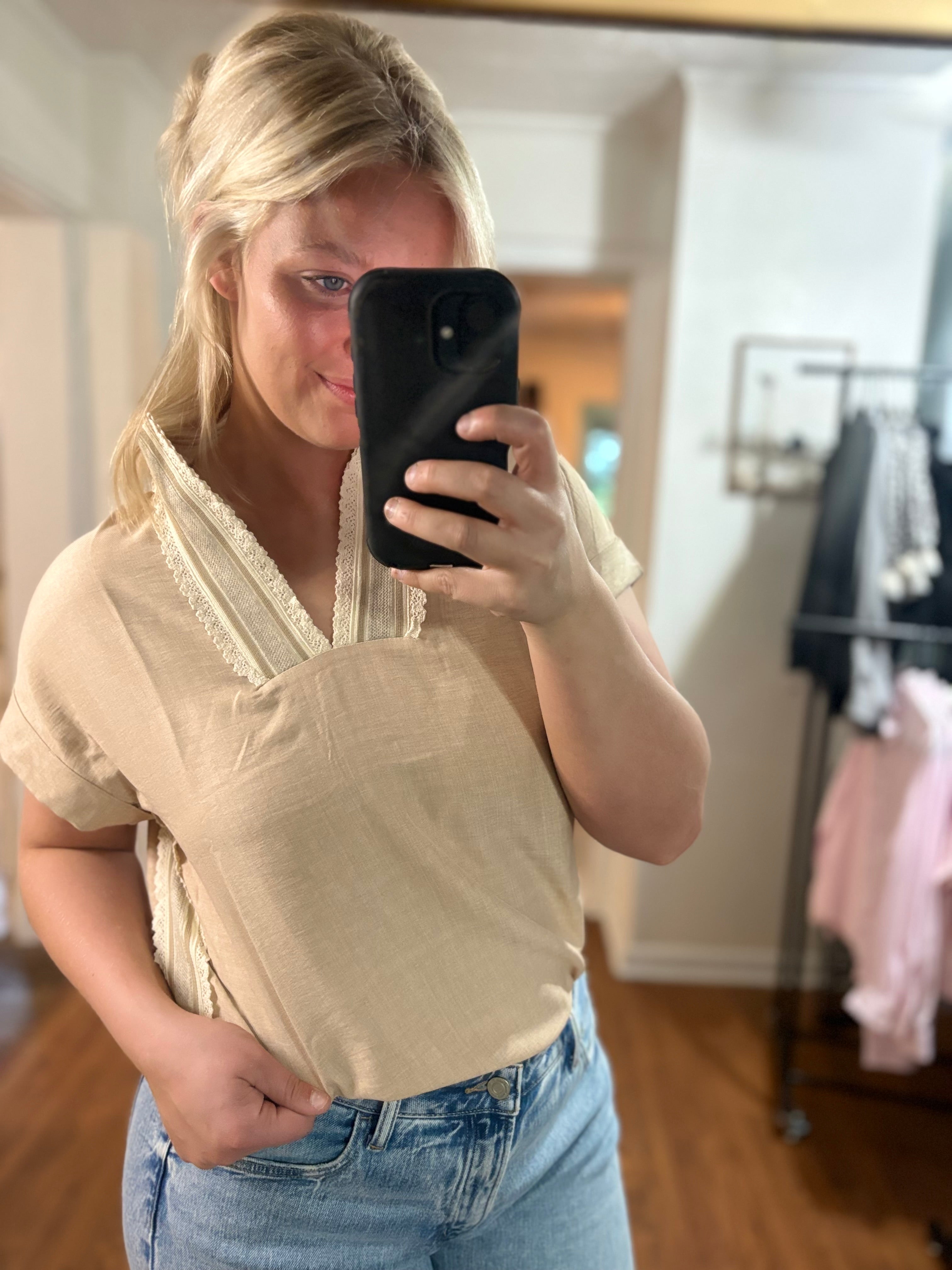 Light Brown Lace Detailed Blouse