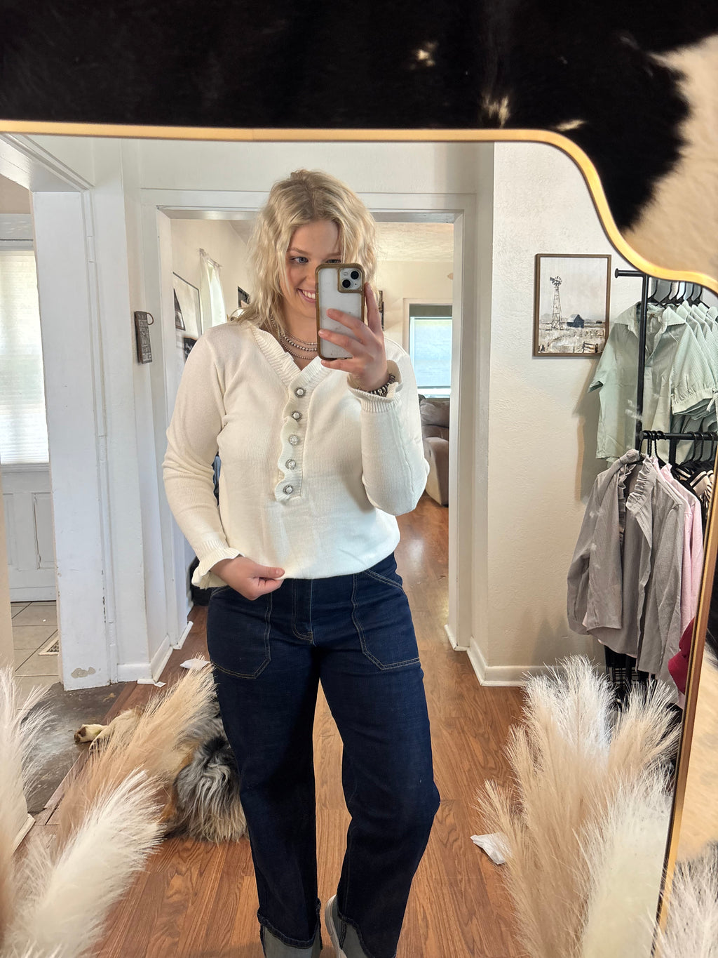 Frilly Button Knit Sweater