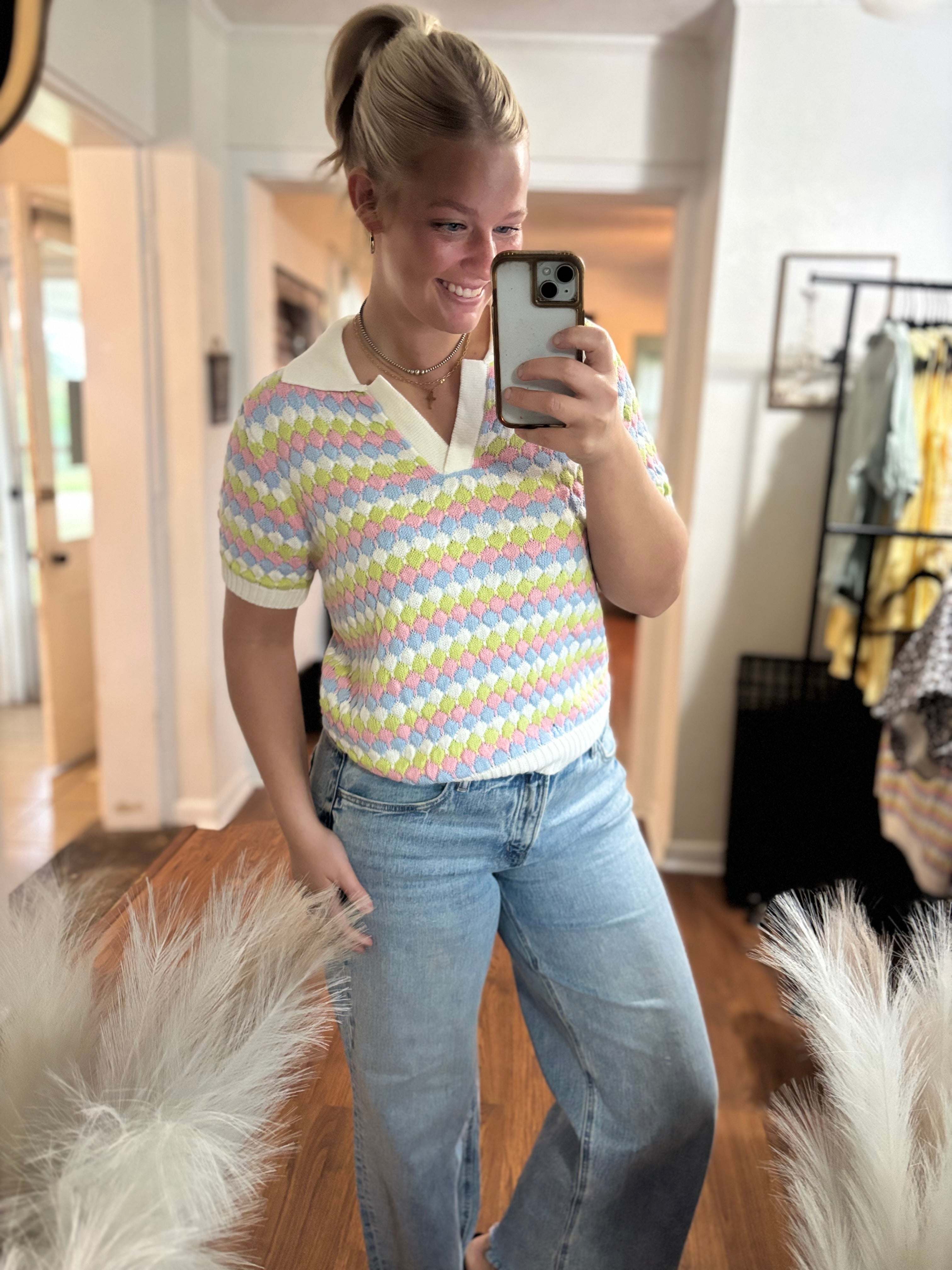 Multi Colored Knit Collard Sweater