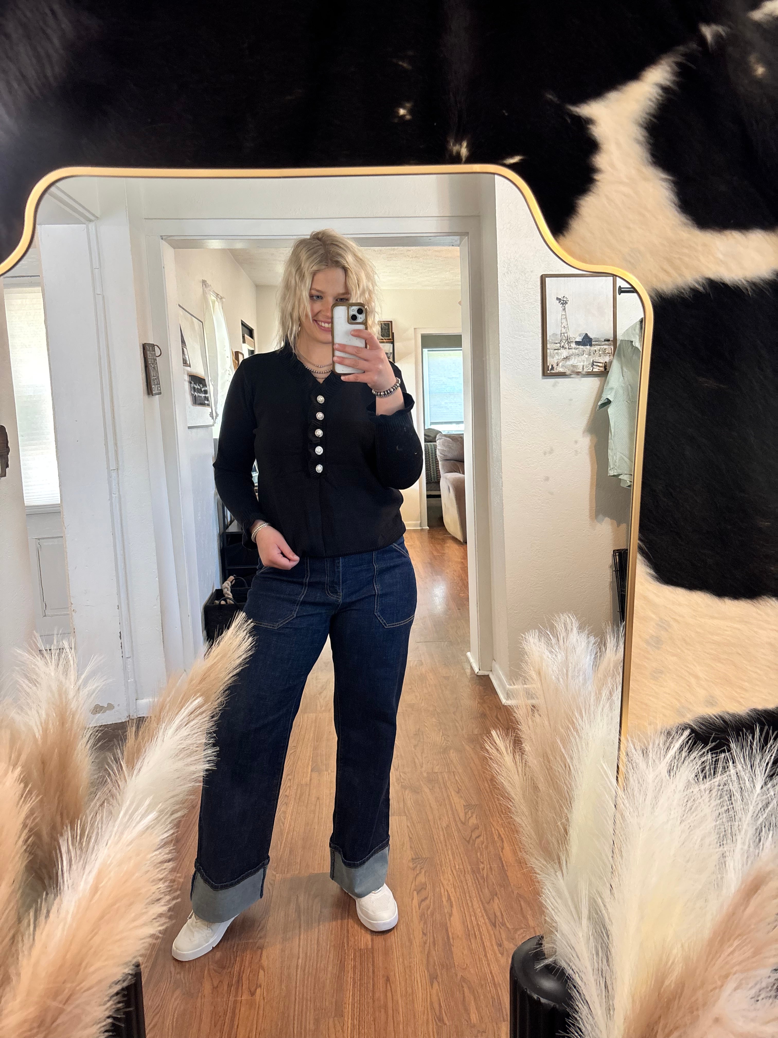 Frilly Button Knit Sweater