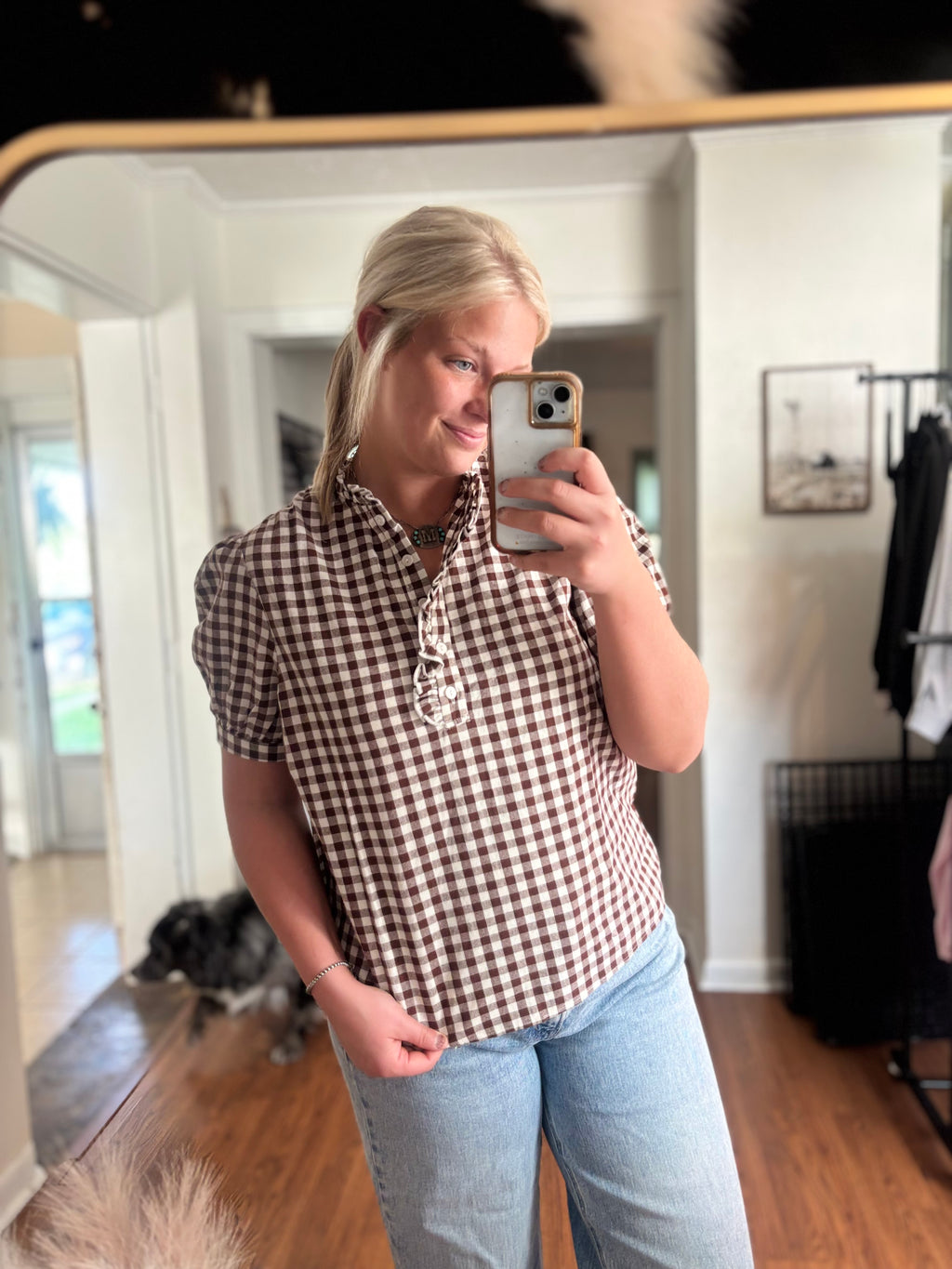 Brown Checkered Collared Blouse