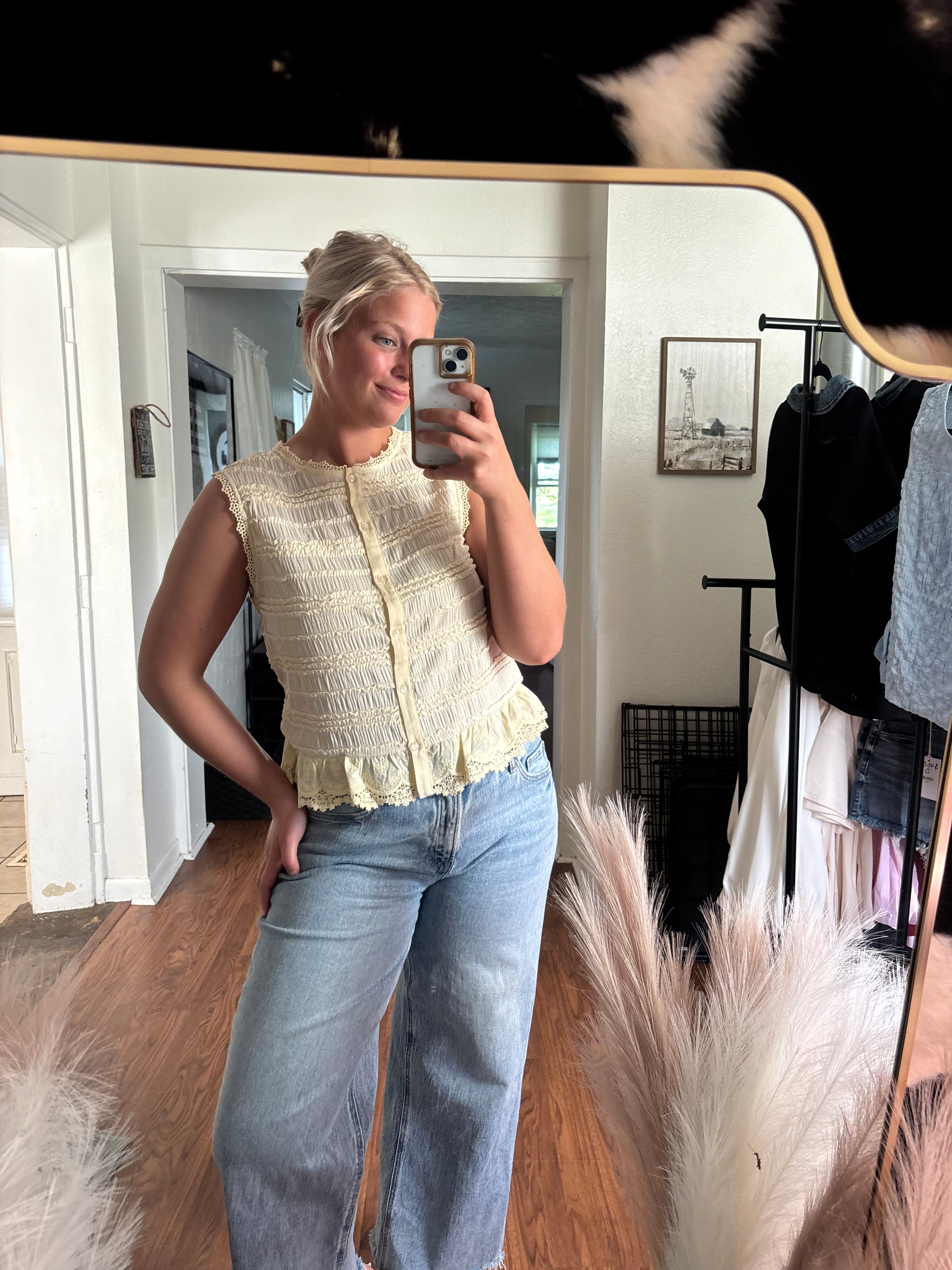 Butter Yellow Lace Detailed Tank