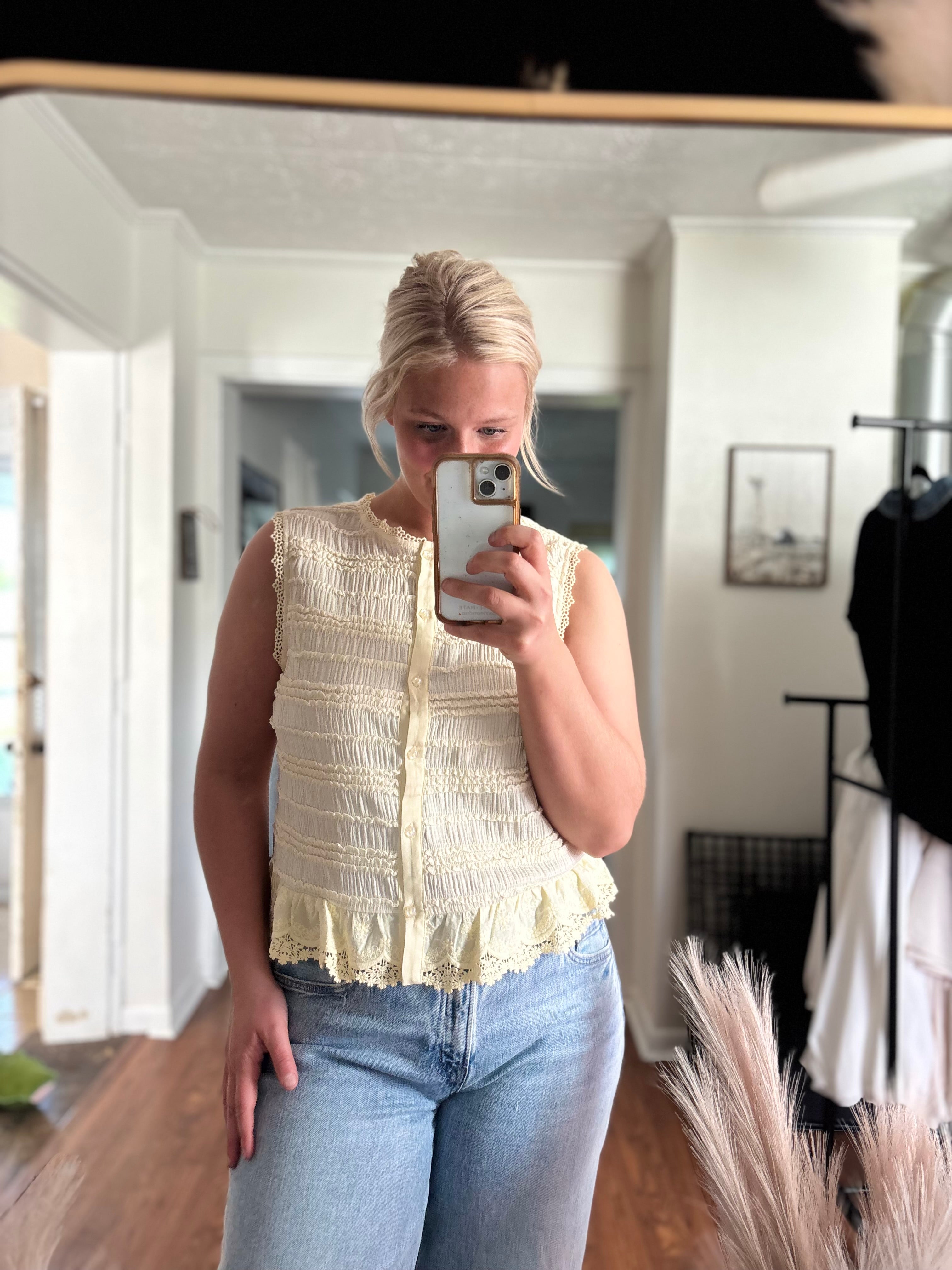 Butter Yellow Lace Detailed Tank