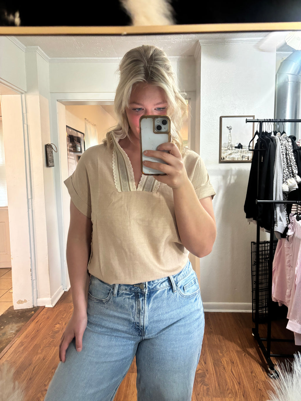Light Brown Lace Detailed Blouse