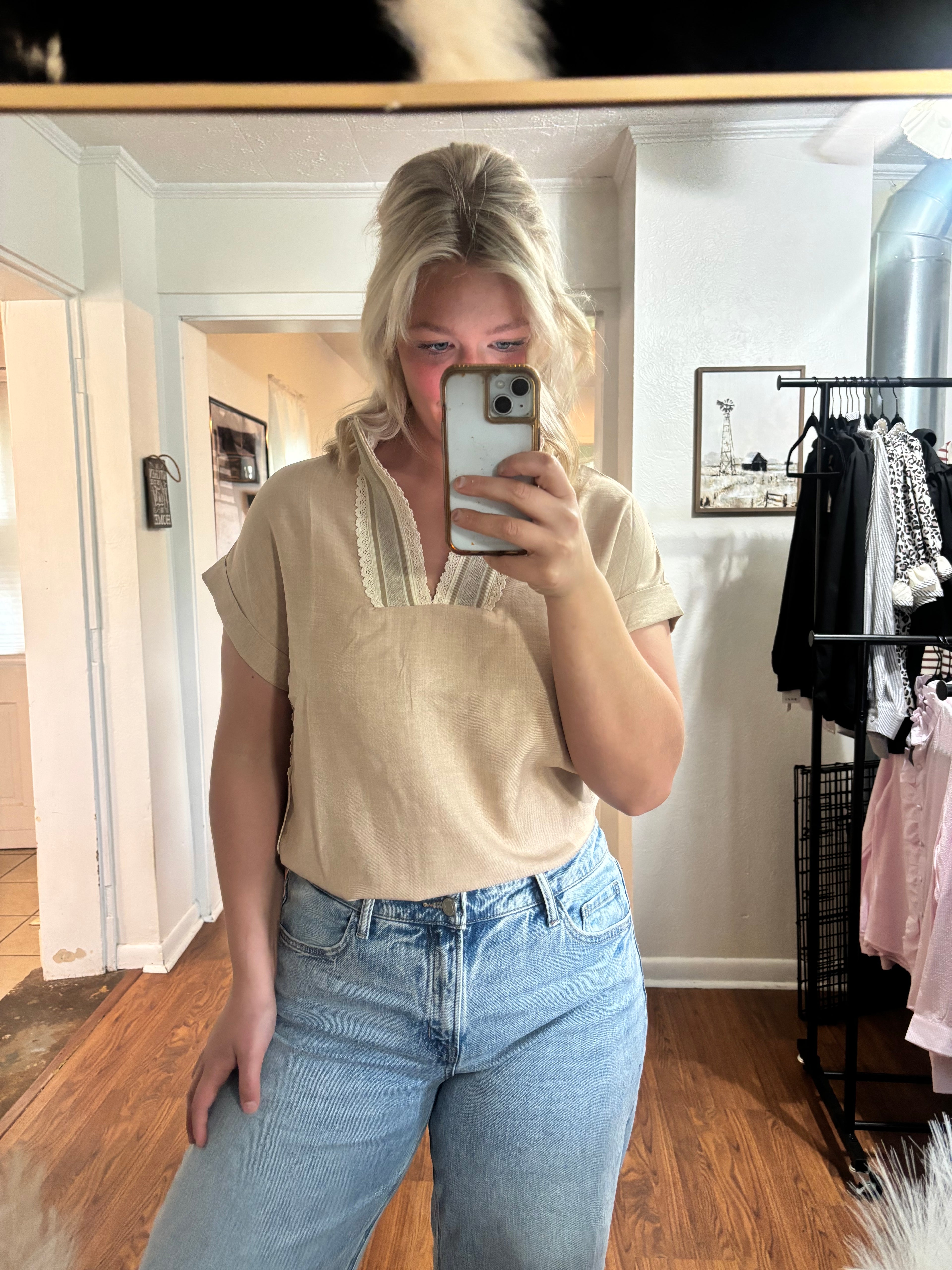Light Brown Lace Detailed Blouse