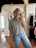 Black and White Striped Half Button Shirt