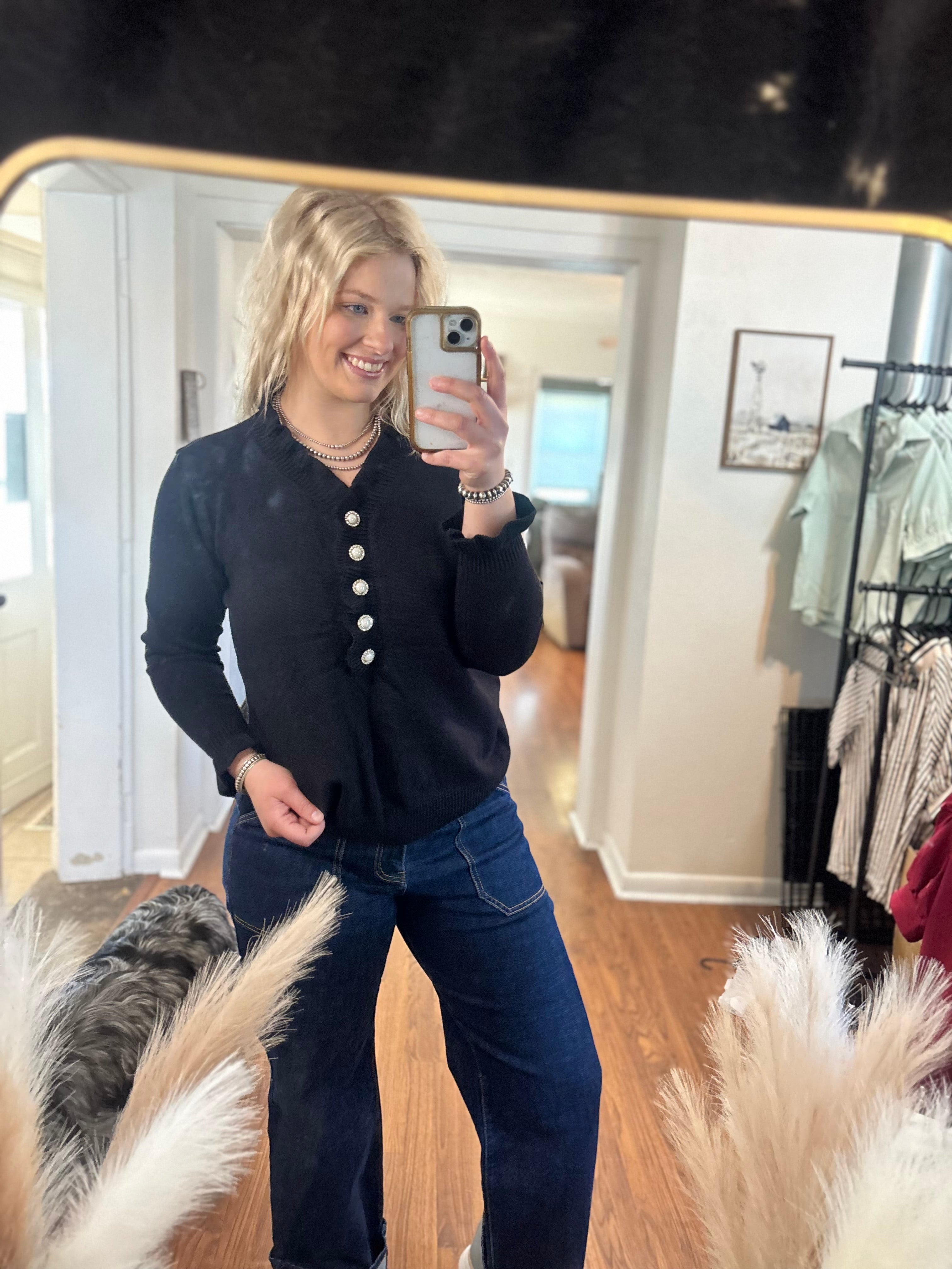 Frilly Button Knit Sweater