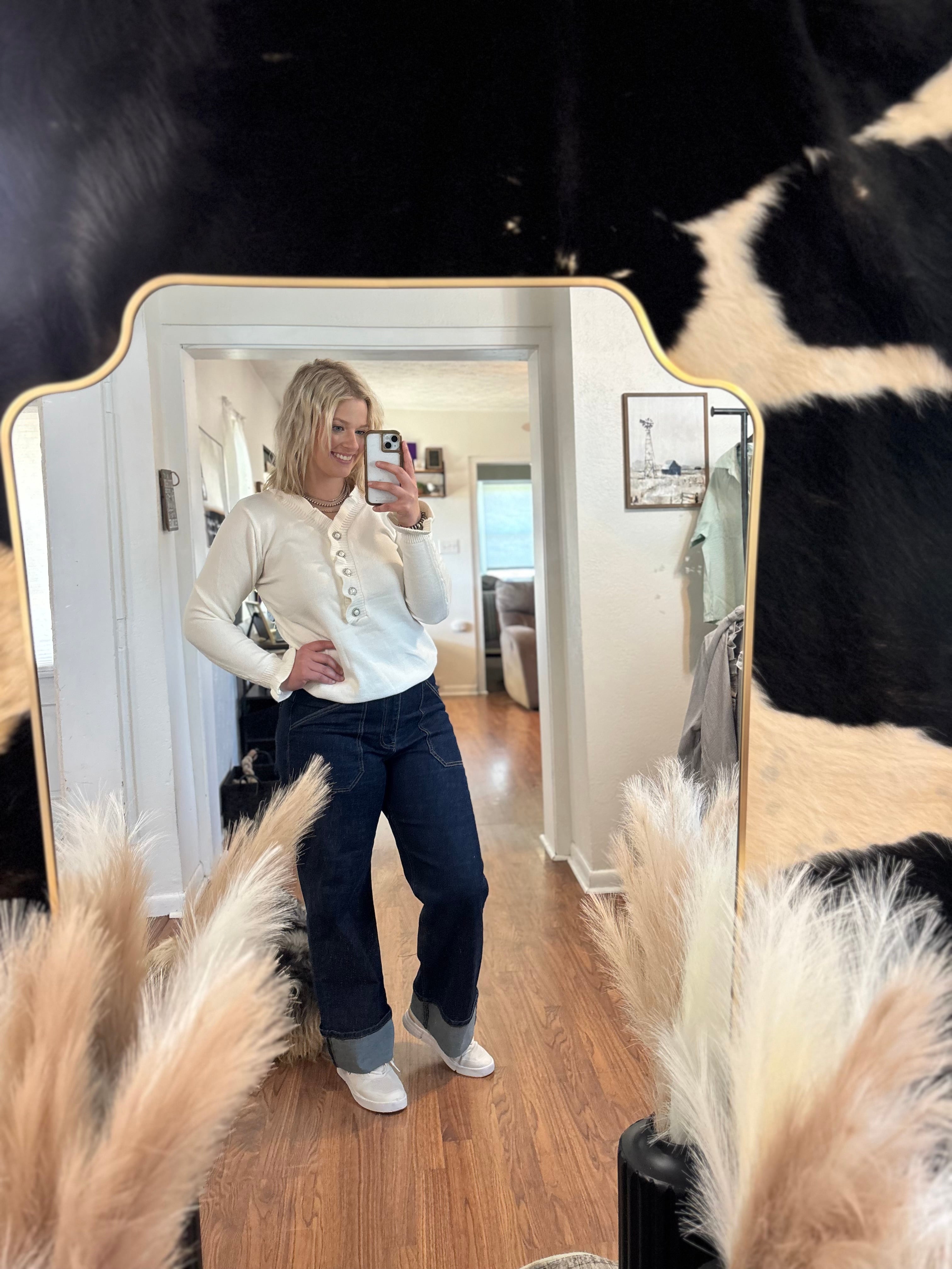 Frilly Button Knit Sweater