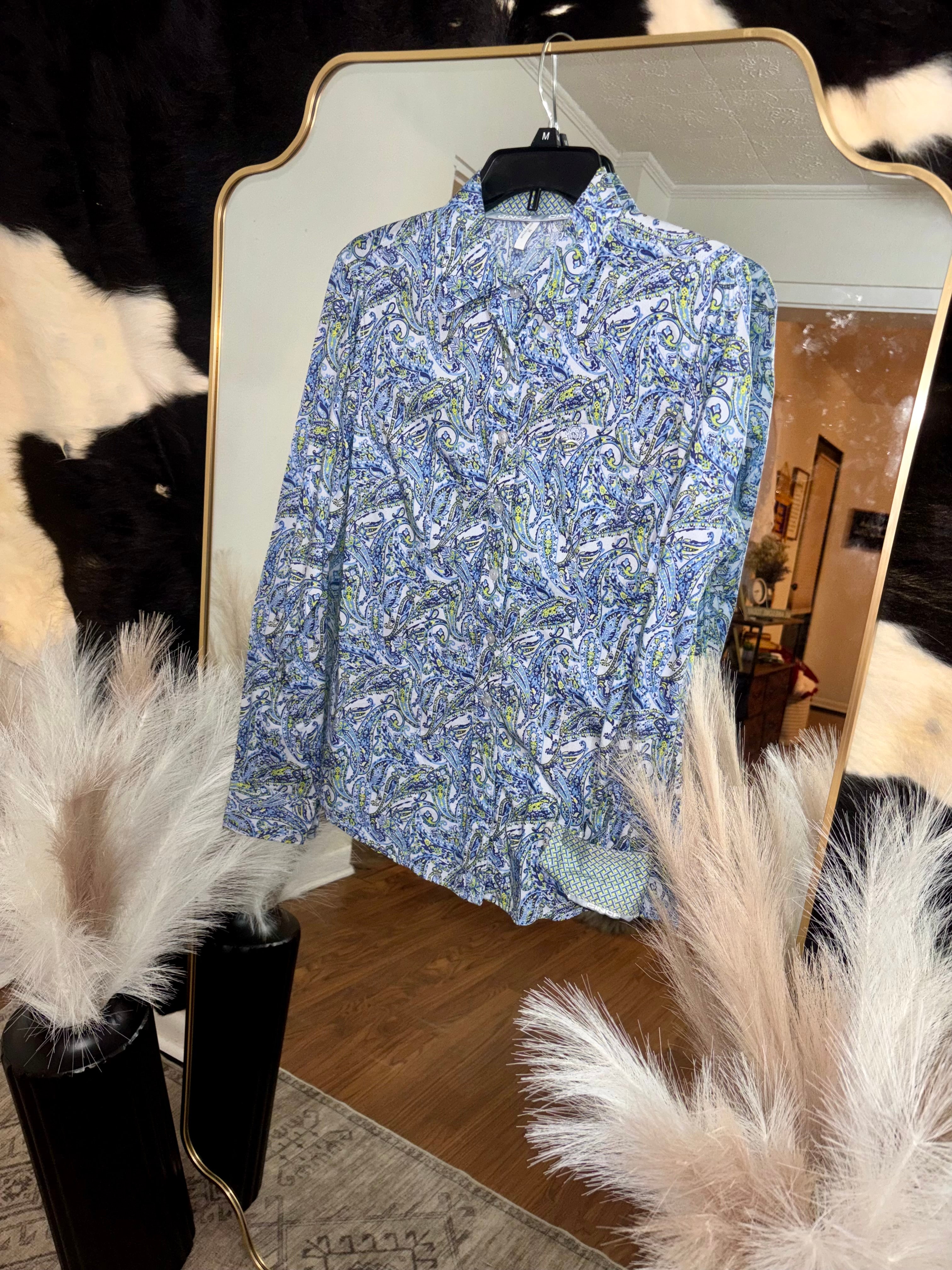 Medium Cinch Blue & Green Paisley Long Sleeve