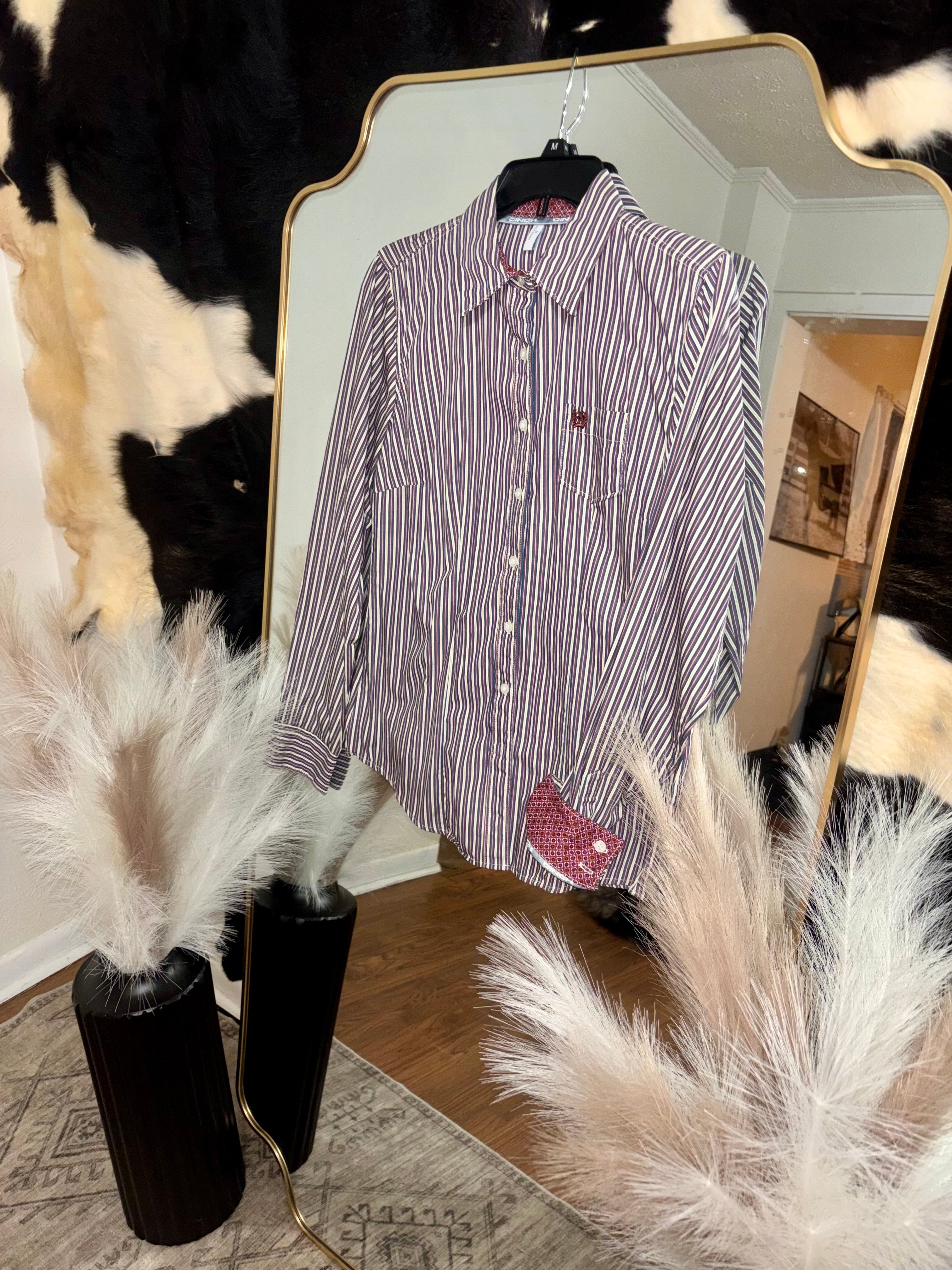 Medium Cinch Maroon & Off White Long Sleeve Stripped Long Sleeve