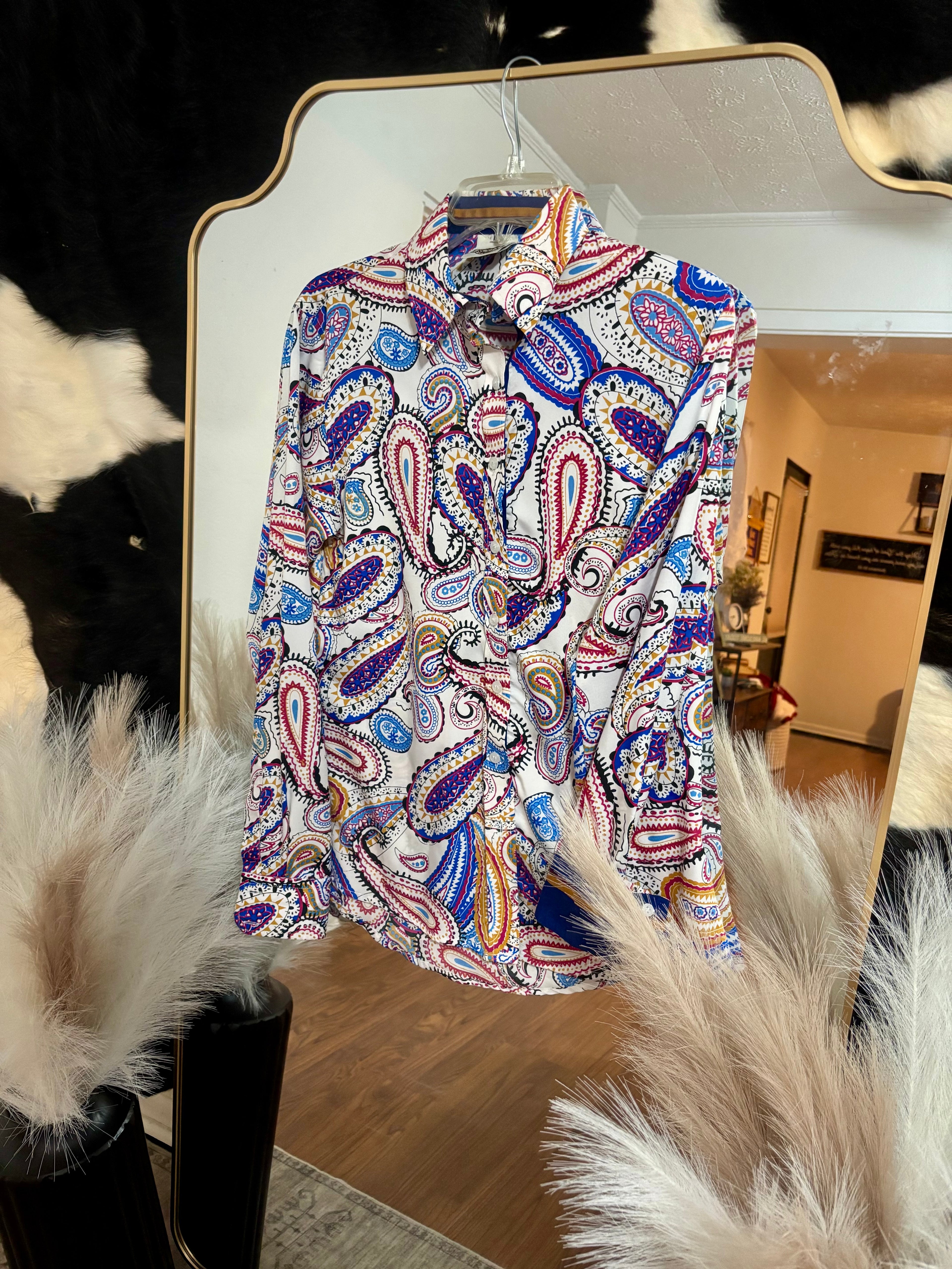 Medium Rod's Pink & Navy Paisley Long Sleeve