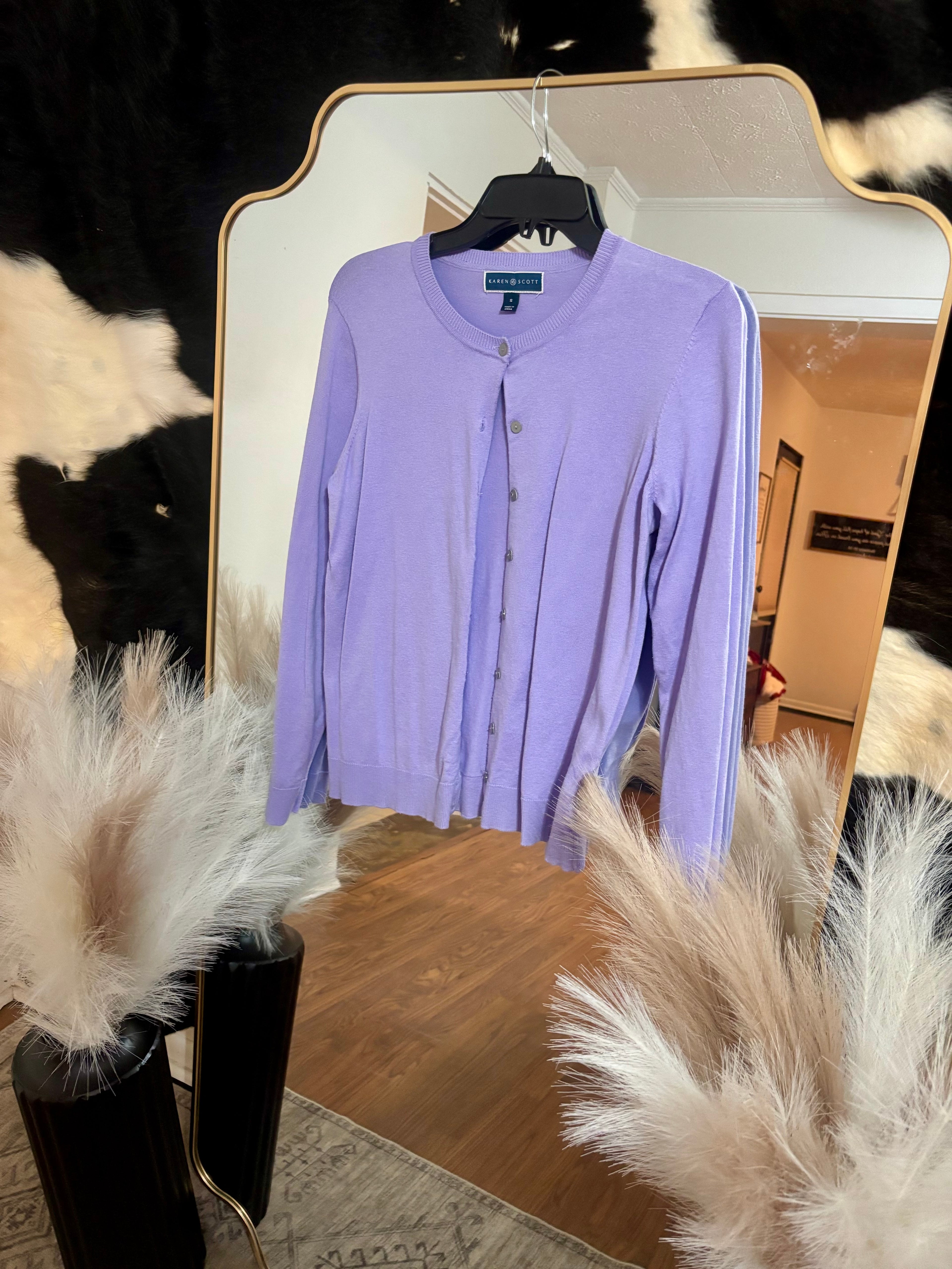 Small Karen Scott Lavender Button Down Sweater
