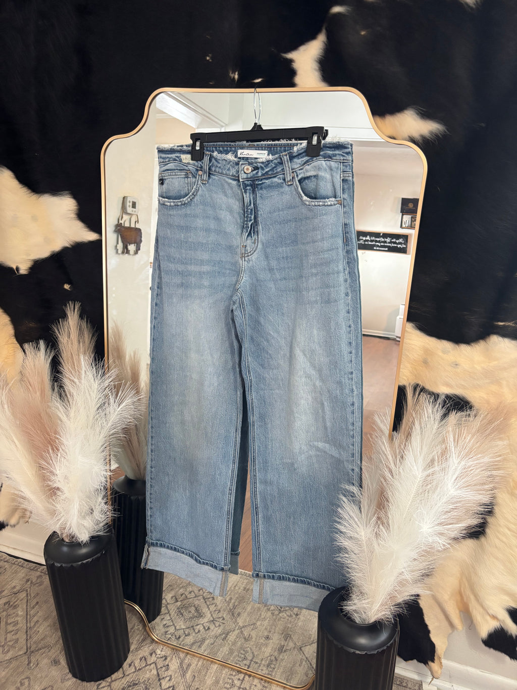 KanCan Light Wash Cuffed Barrel Jean