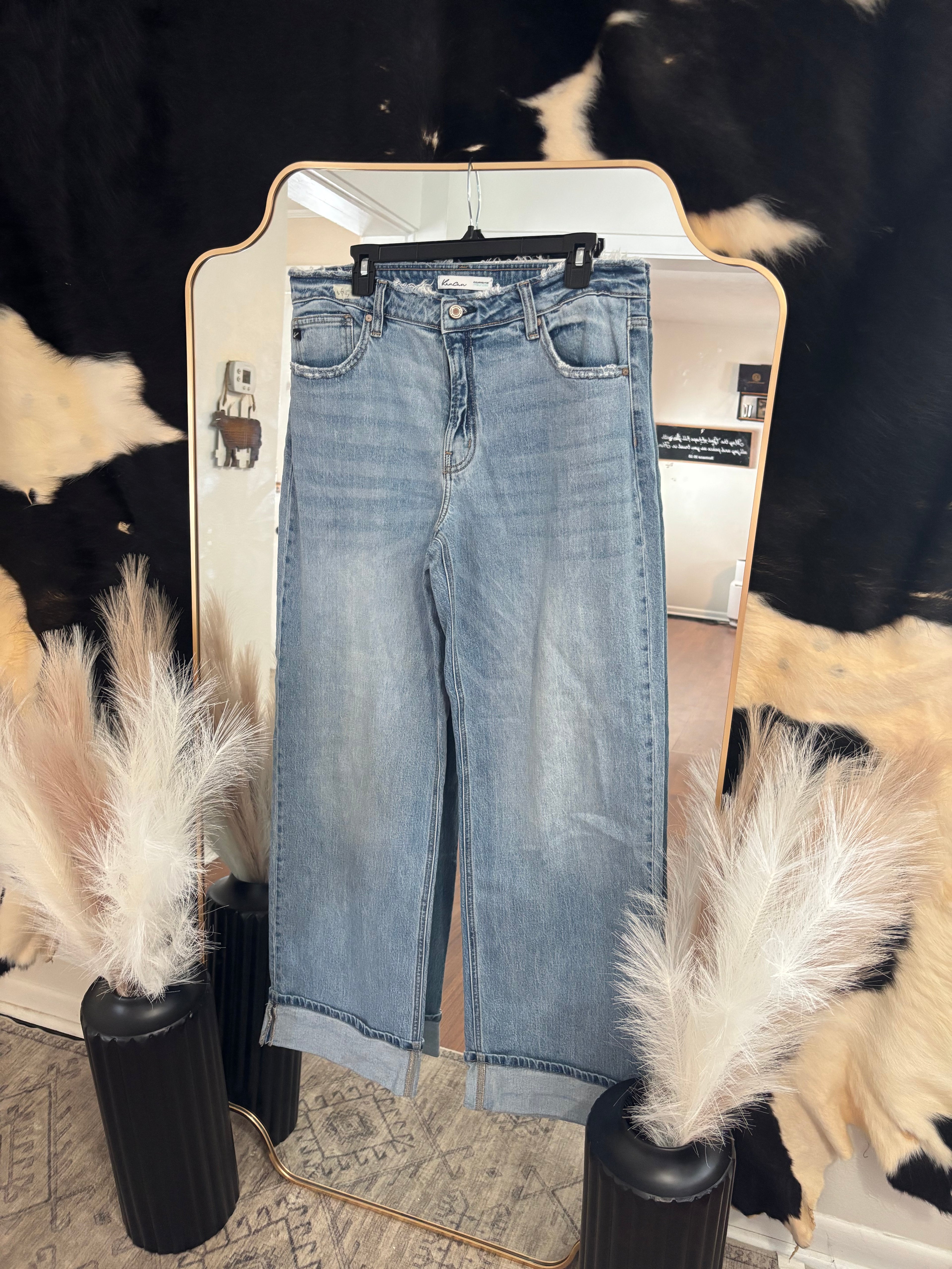 KanCan Light Wash Cuffed Barrel Jean