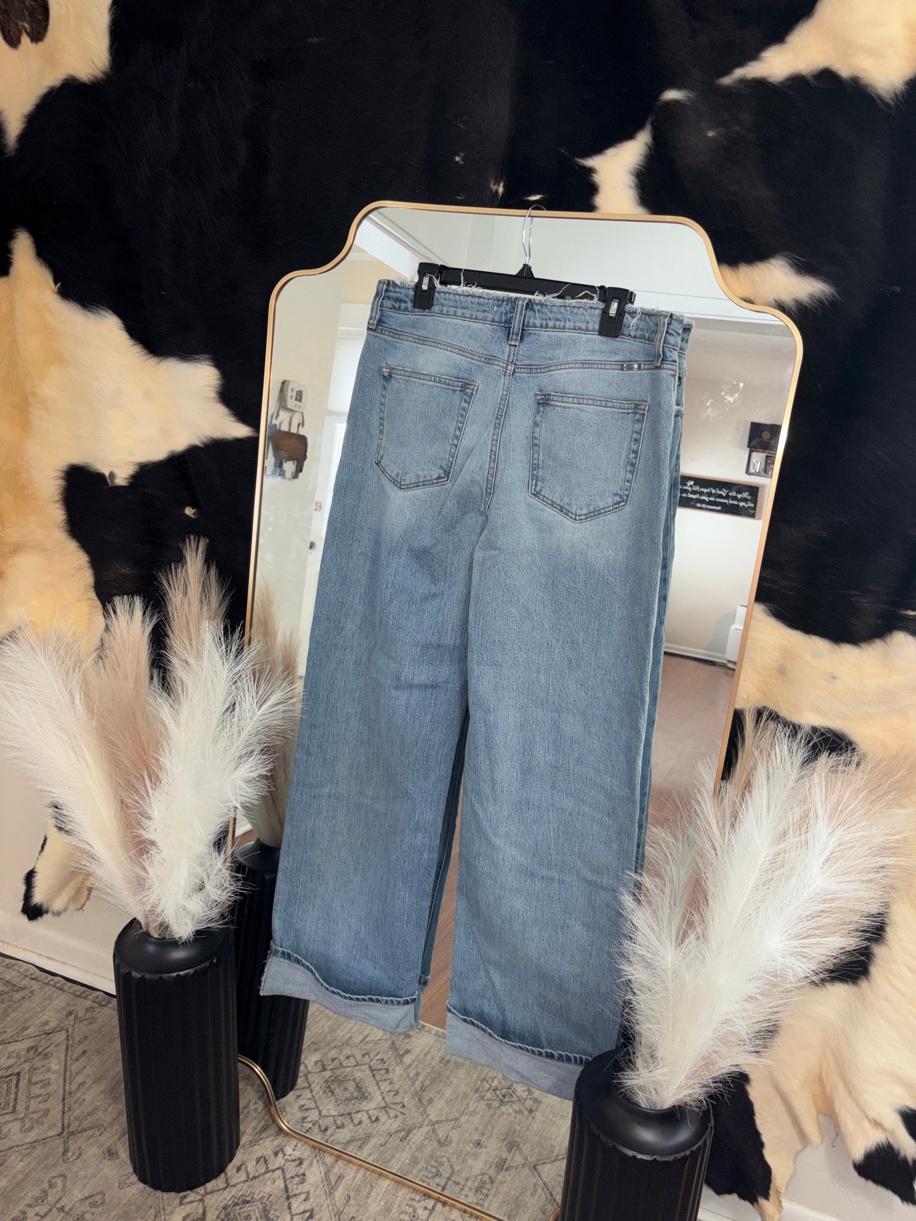 KanCan Light Wash Cuffed Barrel Jean