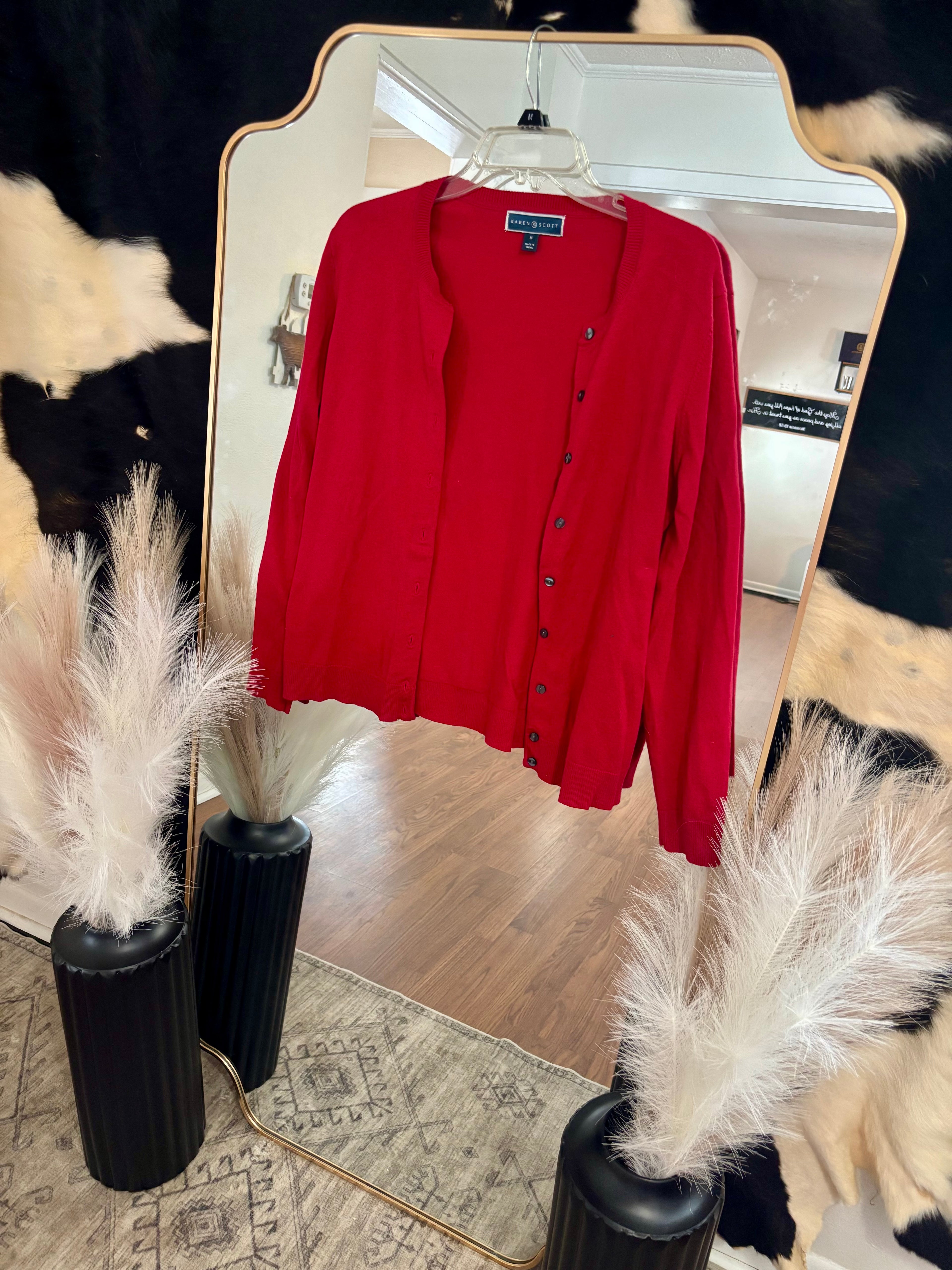 Karen Scott Red Button Sweater