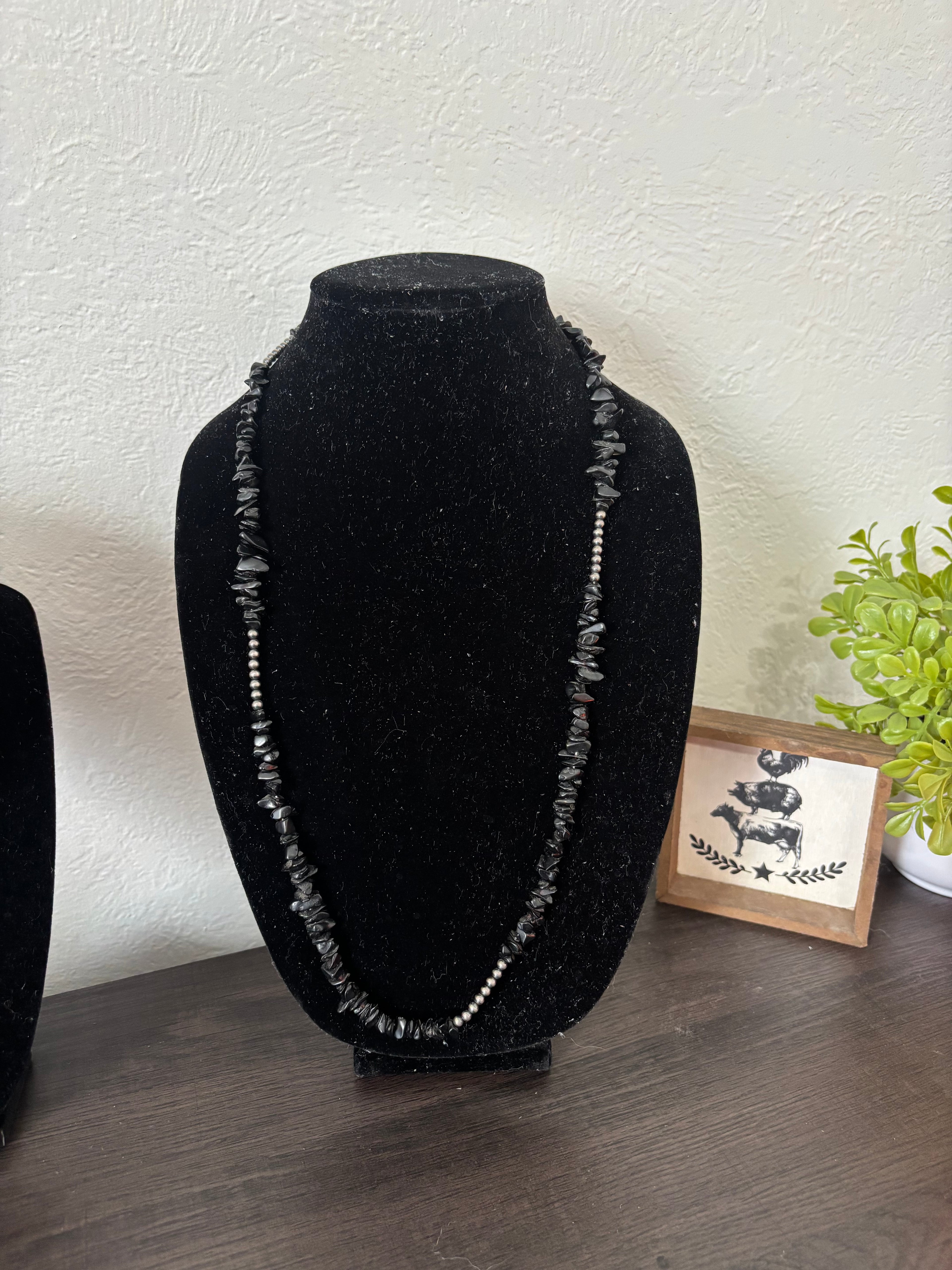 14in Black Onyx and Navajo Pearl Necklace