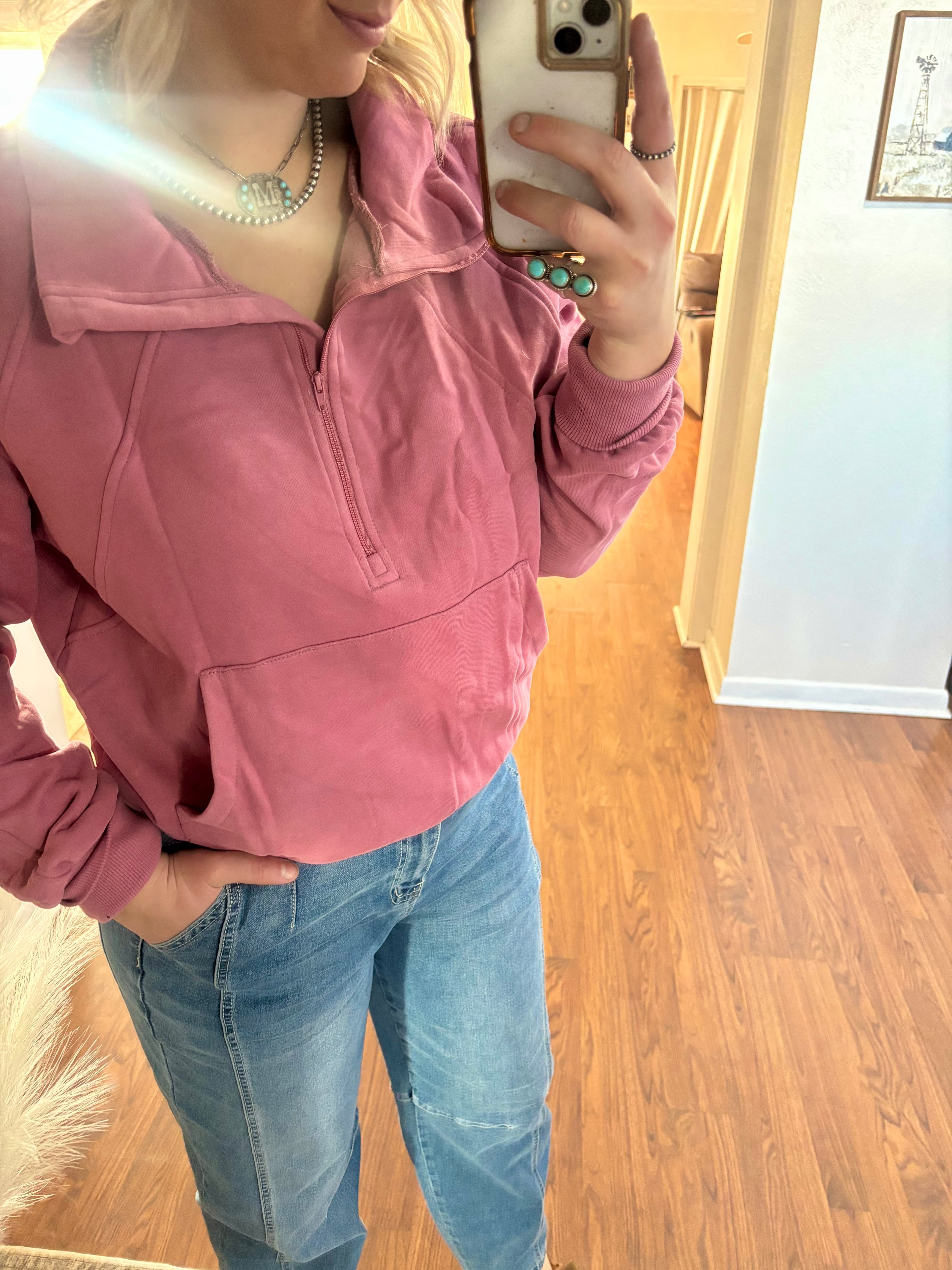 Dark Pink Cropped Quarter Zip