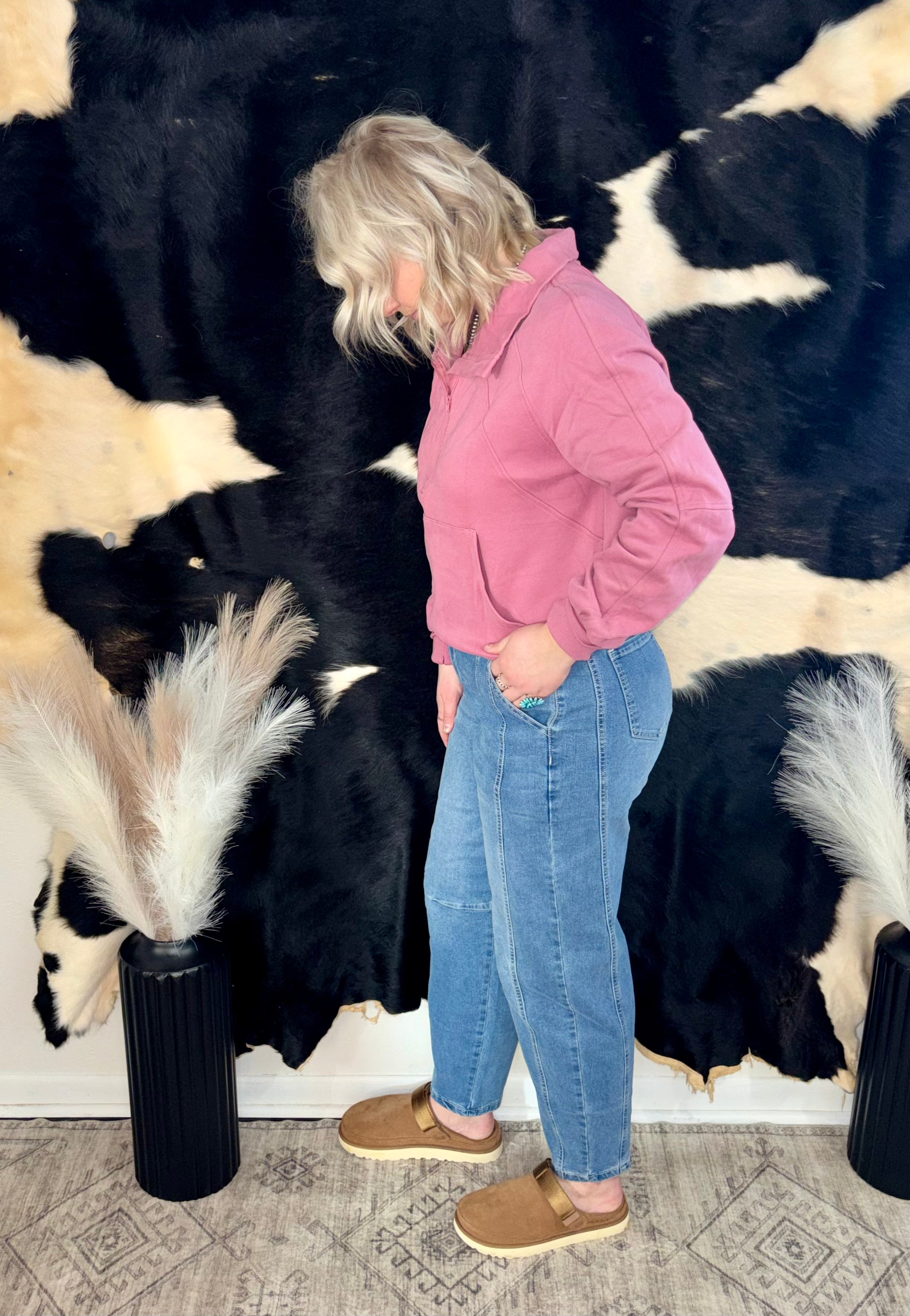 Medium Wash Cuff Barrel Jean