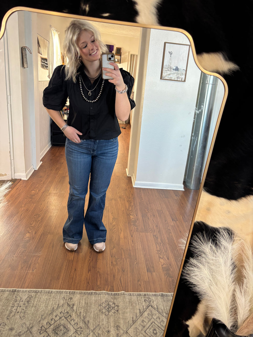 Black Frilly Puff Sleeve Collard Shirt