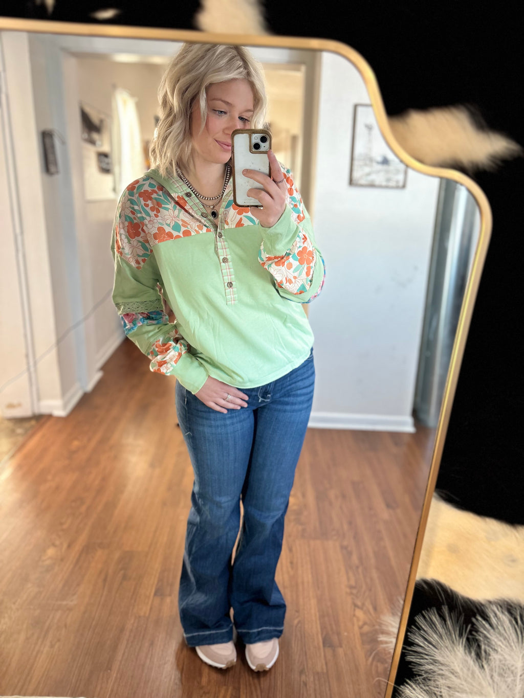 Green Floral Patchwork Sweatshirt