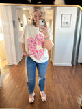 White Floral Patch Work Oversized T-Shirt