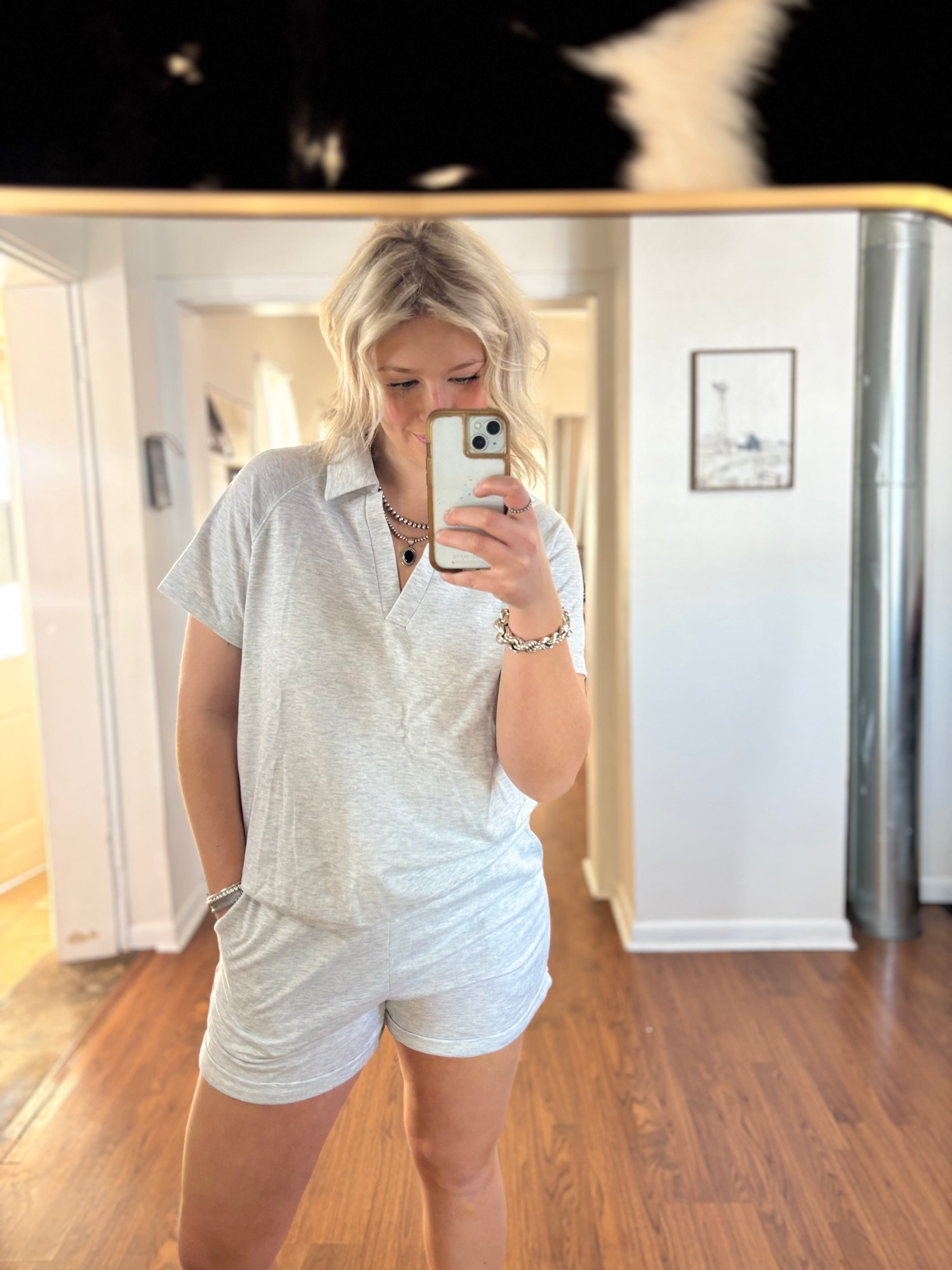 Two Piece Grey Short Sleeve & Shorts Set