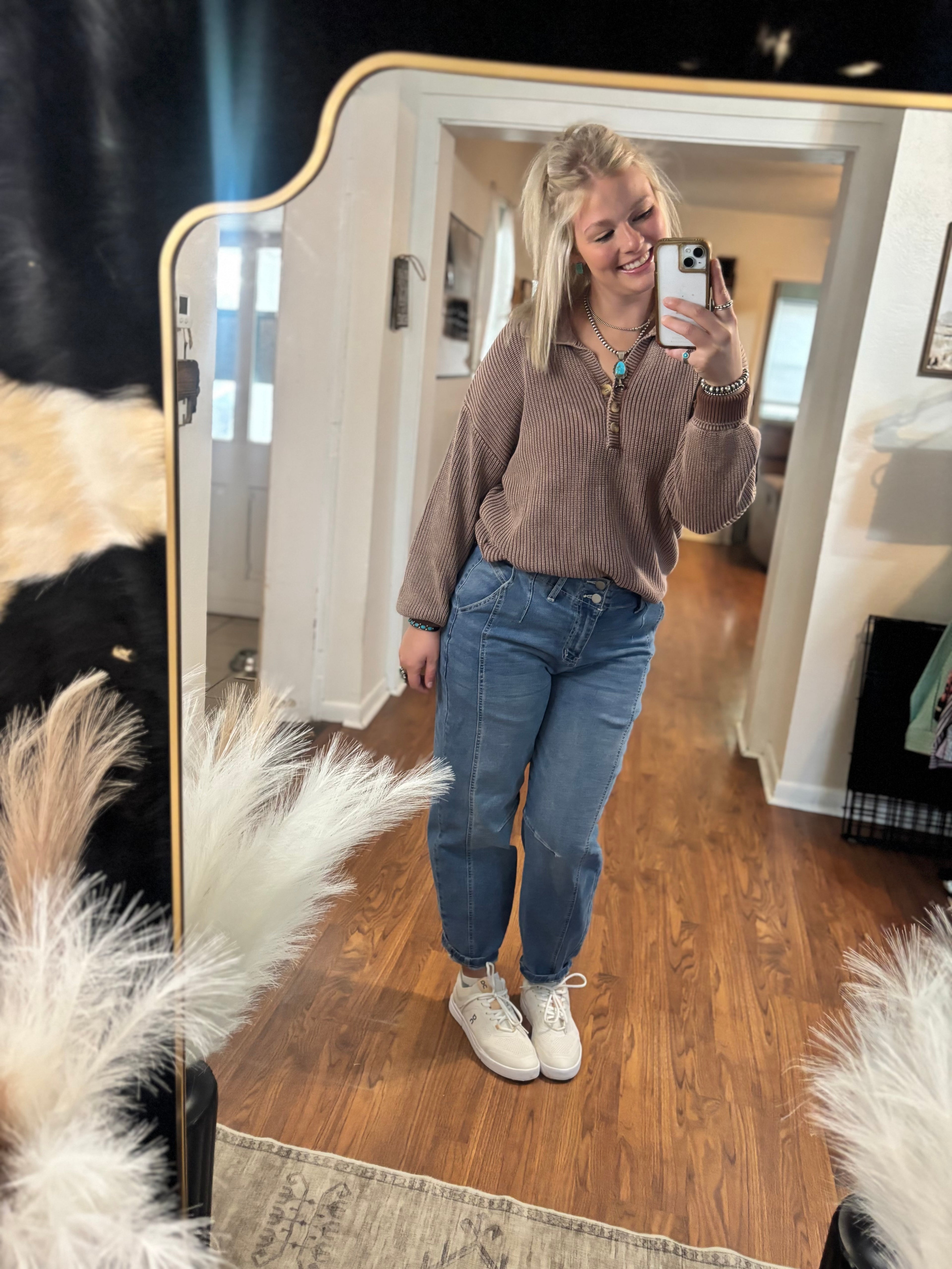 Brown Button Collard Sweater