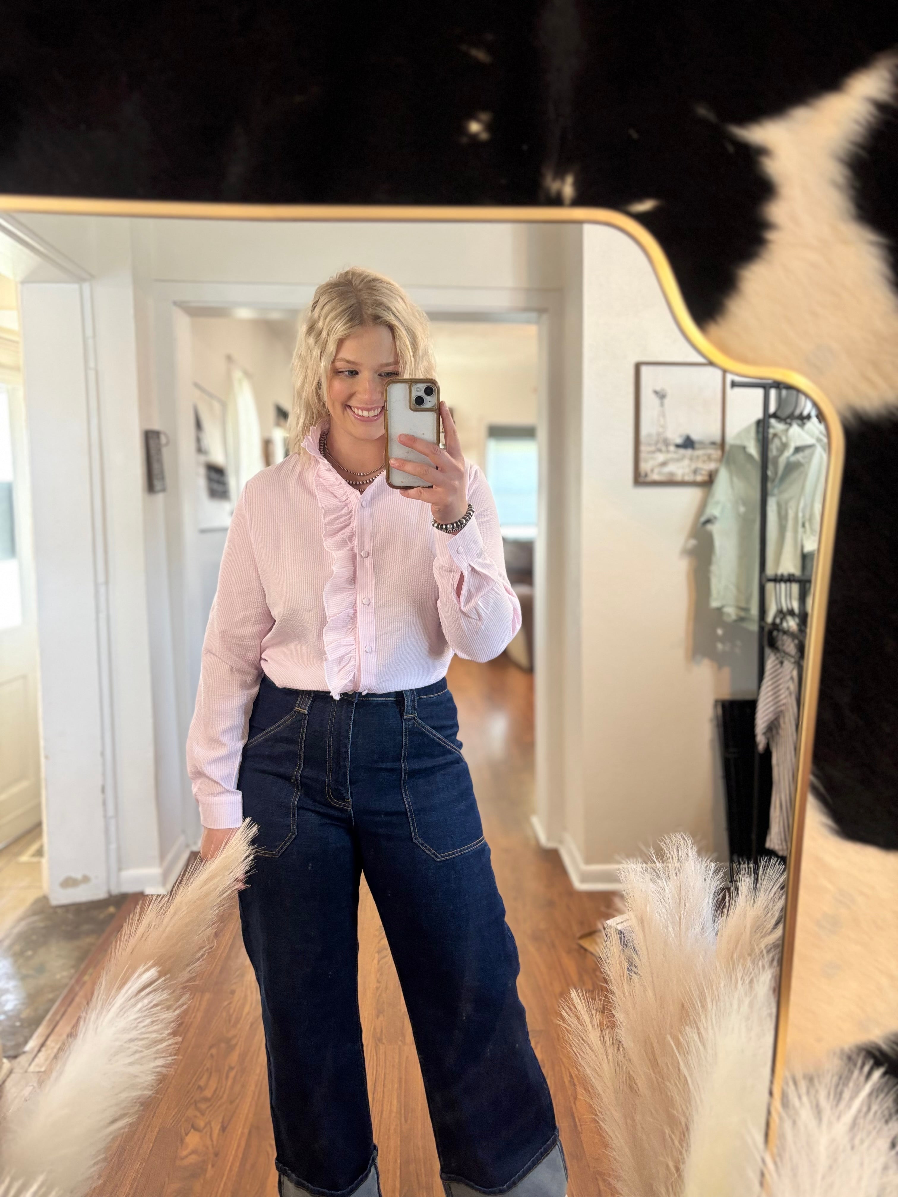 Textured Stripped Ruffled Blouse